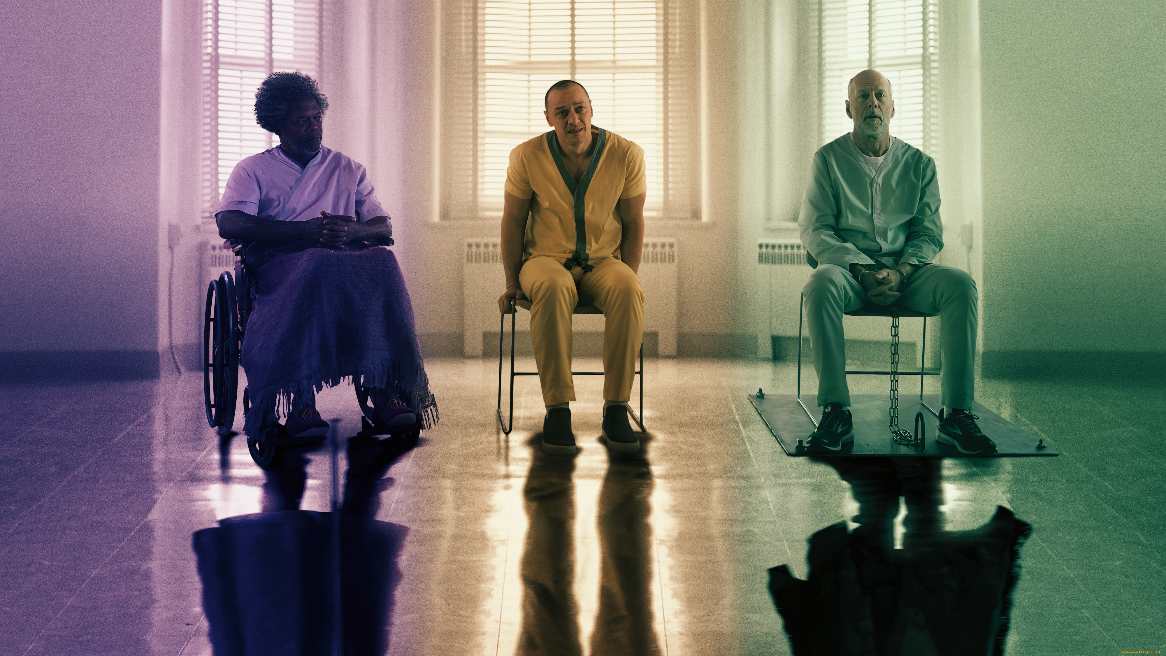 glass, , 2019, кино, фильмы, сэмюэл, л, джексон, фантастика, glass, брюс, уиллис, джеймс, макэвой, триллер, стекло