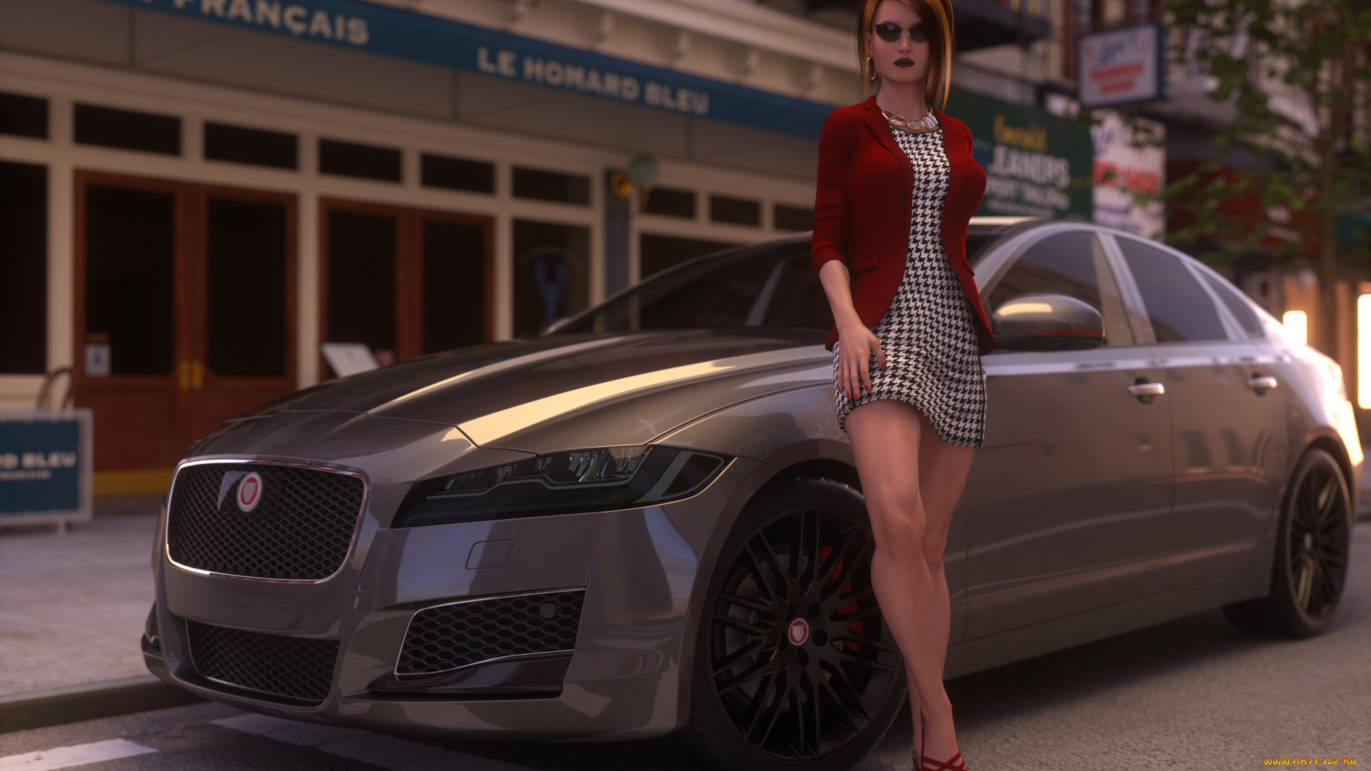 3д, графика, люди-авто, мото, , people-, car, , , moto, фон, девушка, автомобиль