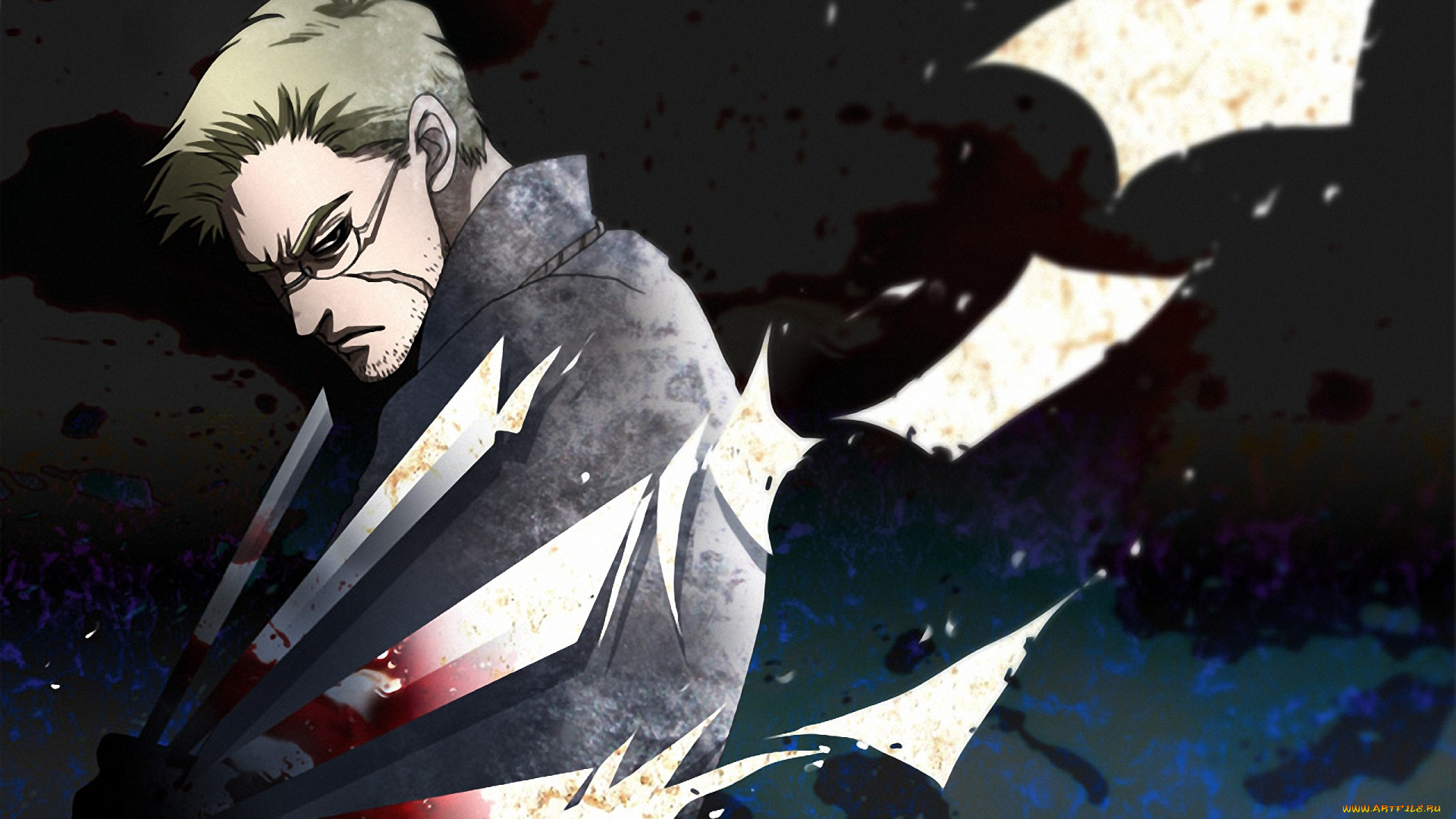 аниме, hellsing, father, anderson, священник, оружие, регенератор