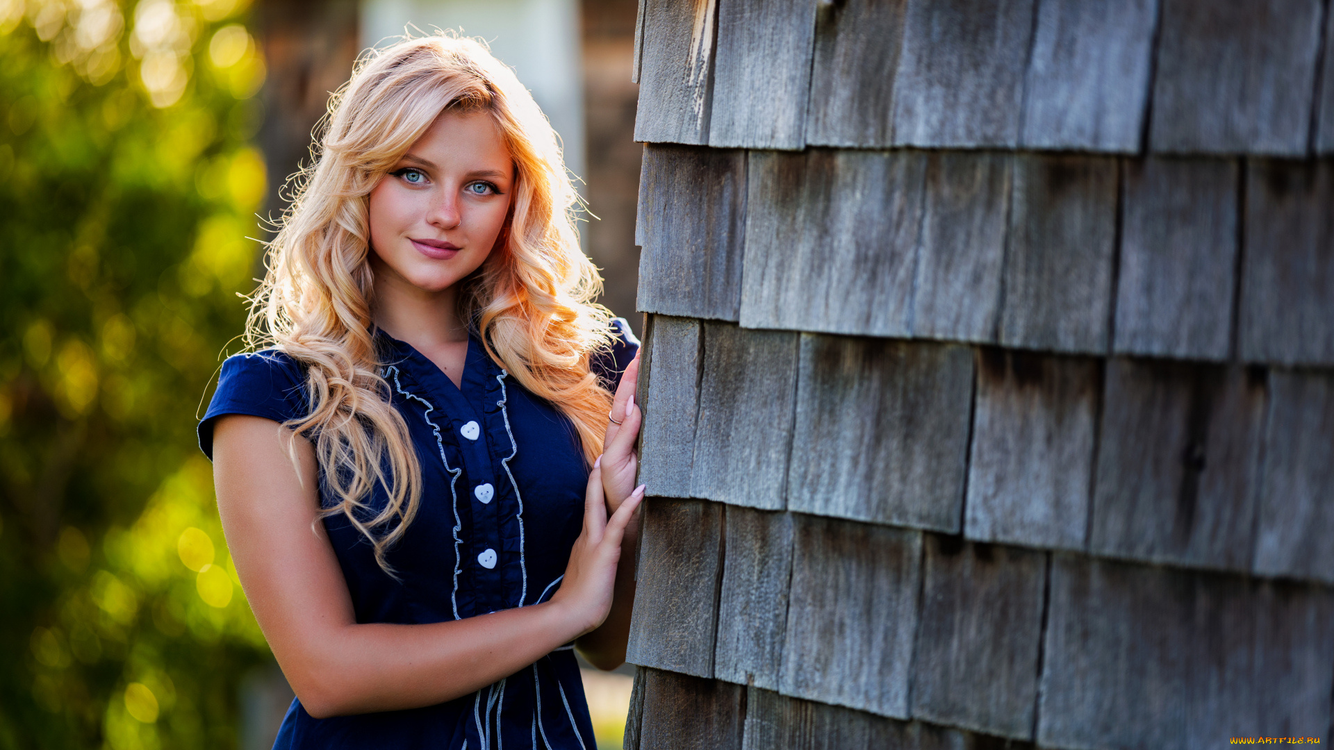 девушки, -, блондинки, , светловолосые, девушка, улыбка, синее, платье, блондинка