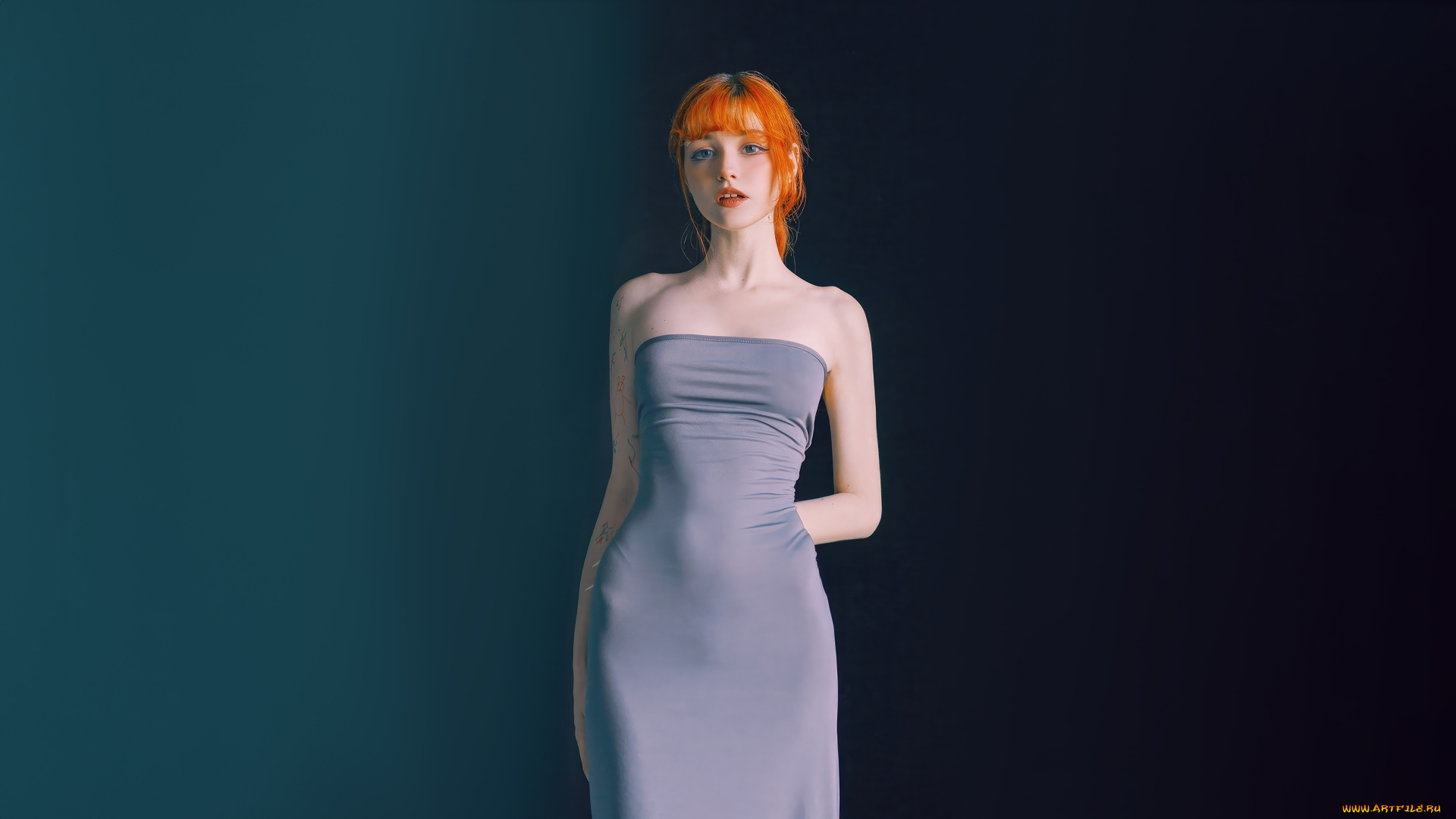 девушки, -, рыжеволосые, и, разноцветные, девушка, рыжая, стройная, приоткрытый, рот