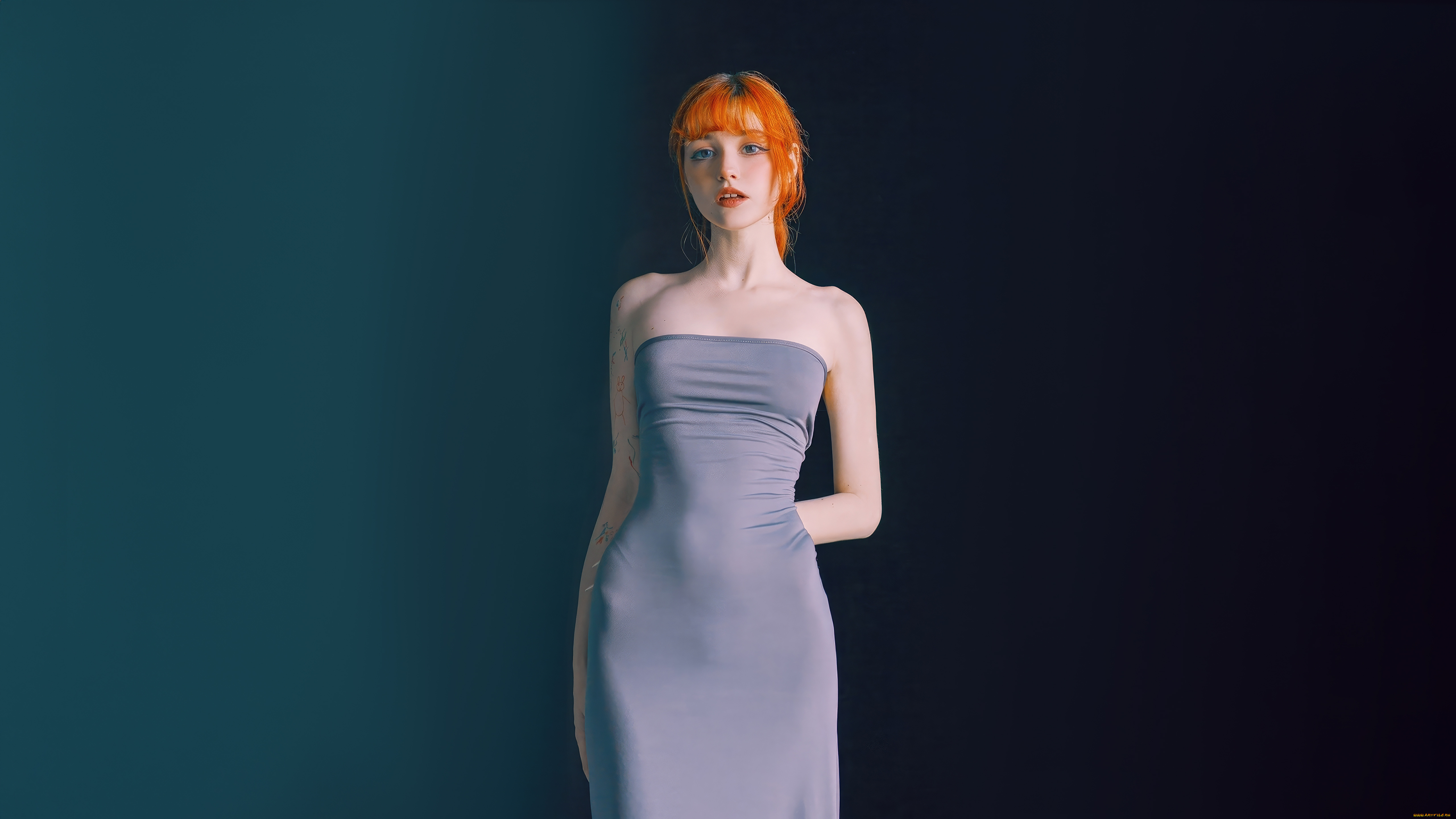 девушки, -, рыжеволосые, и, разноцветные, девушка, рыжая, стройная, приоткрытый, рот