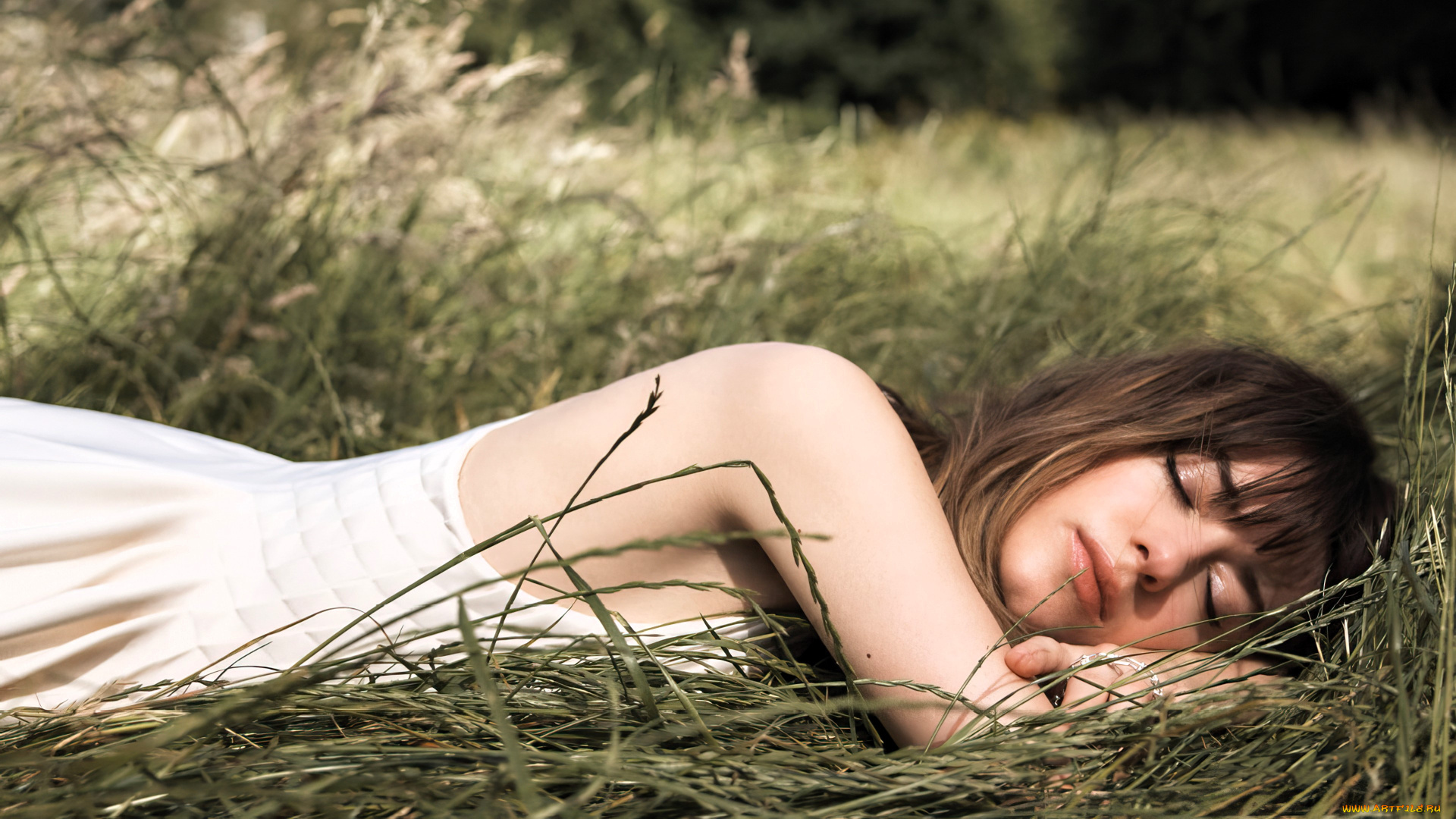 девушки, daisy, edgar, jones, шатенка, платье, трава, луг