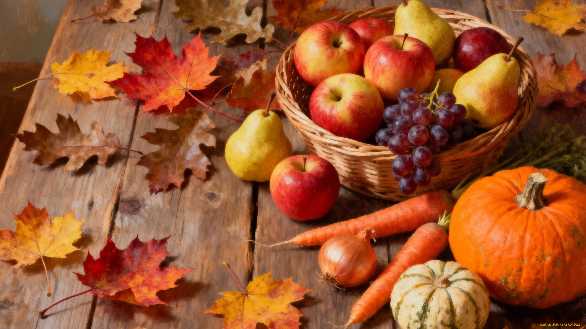 рисованное, еда, осень