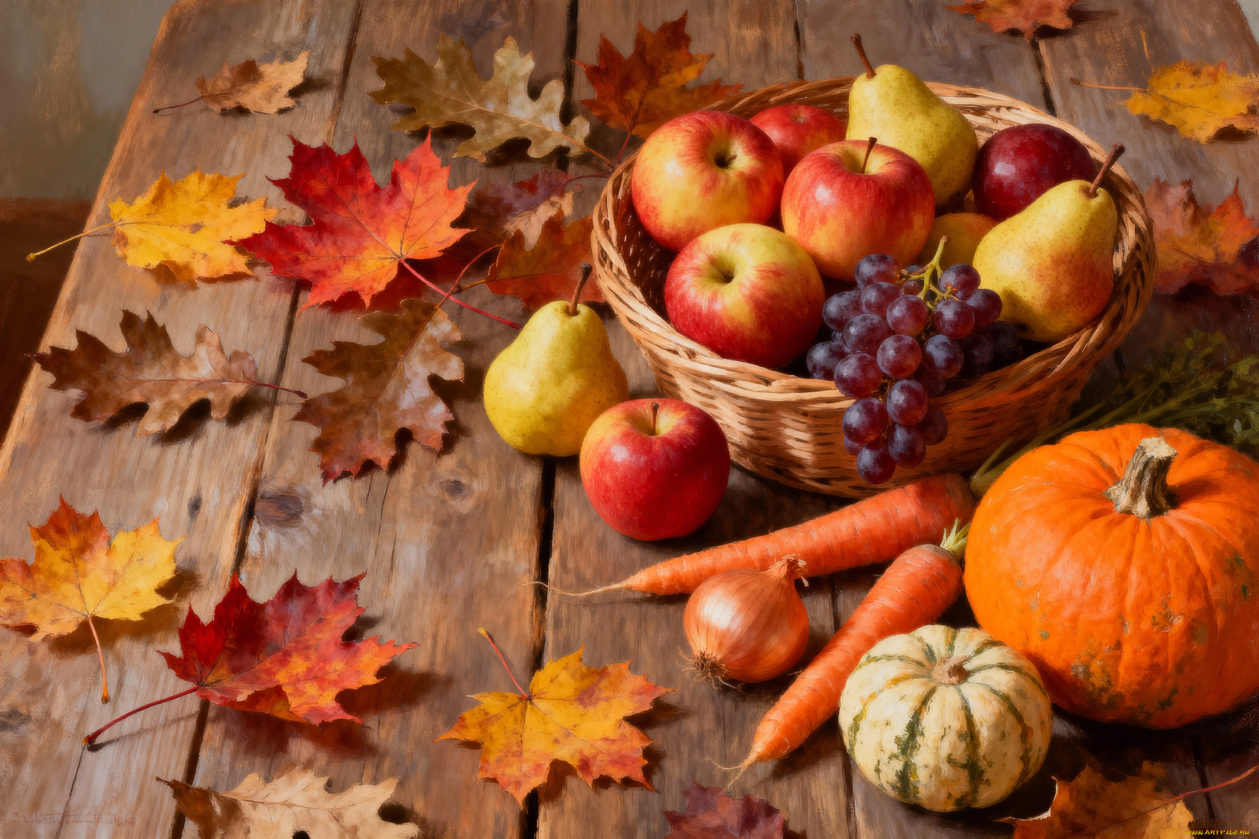 рисованное, еда, осень