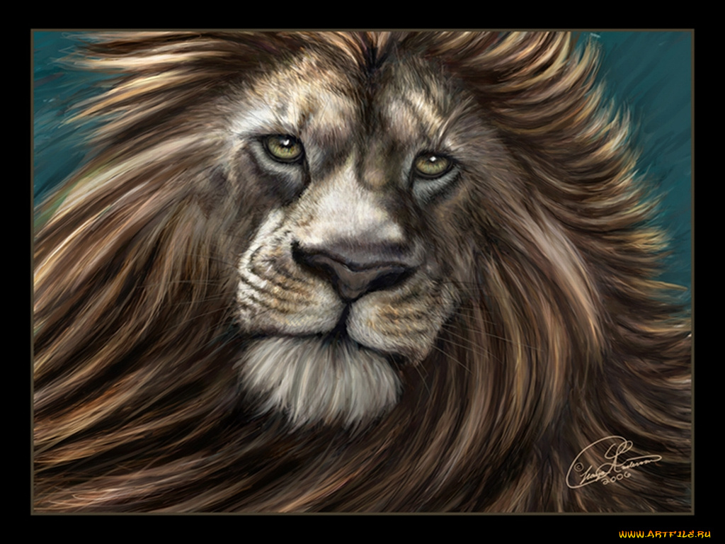 рисованные, животные, львы