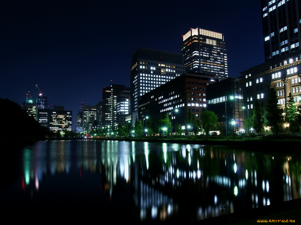 города, огни, ночного