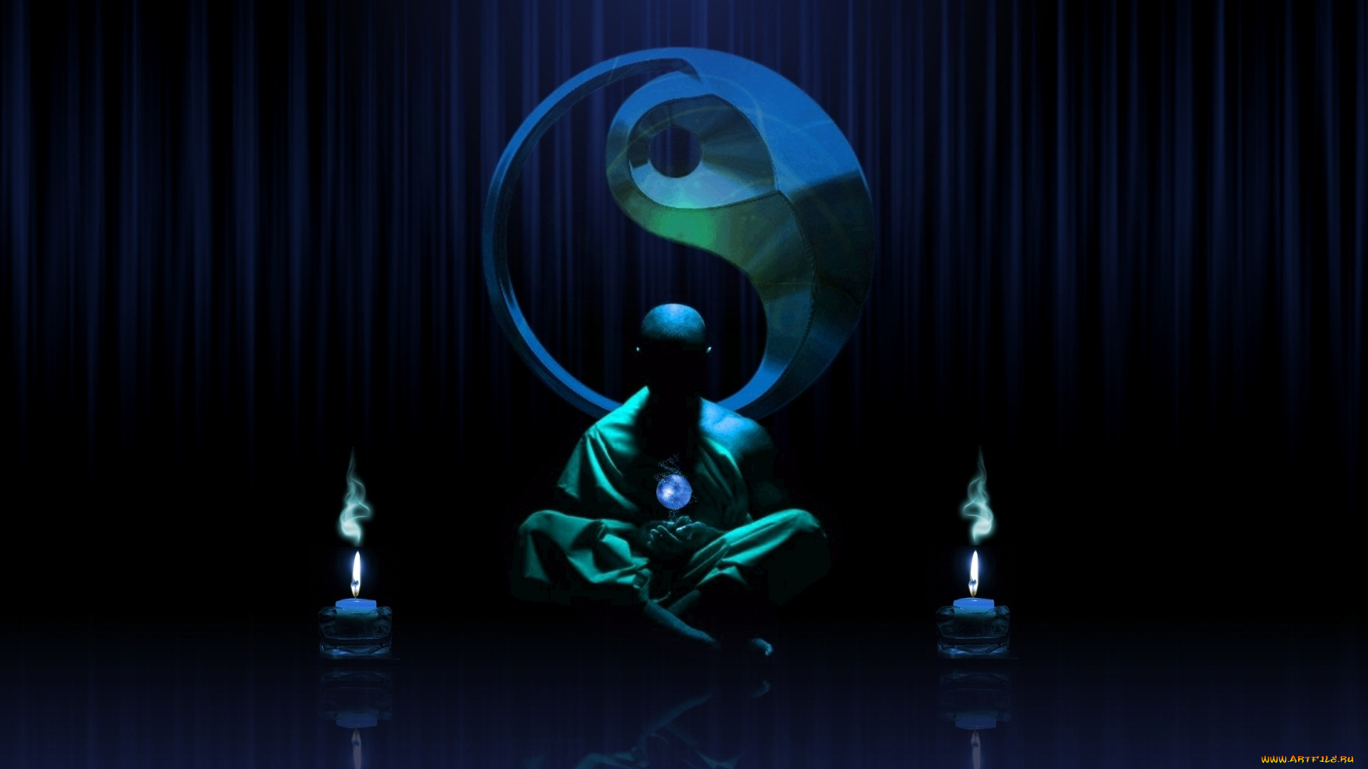 3д, графика, yin, yang, инь, Янь, монах, свечи