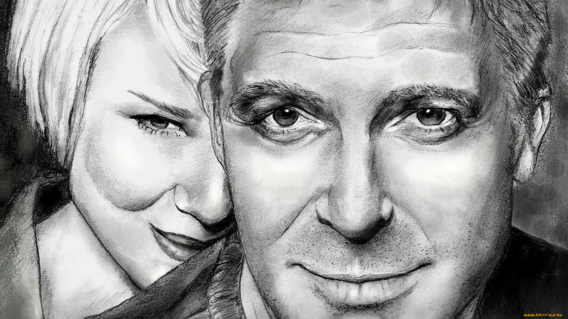рисованные, люди, renee, zellweger, george, clooney
