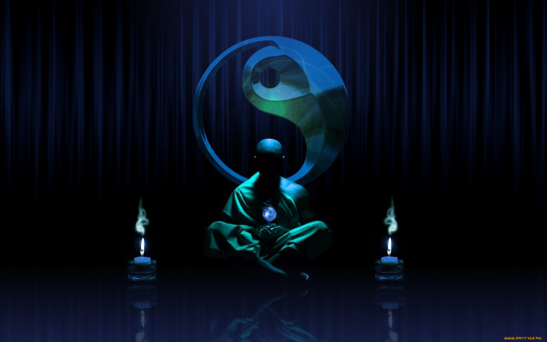 3д, графика, yin, yang, инь, Янь, монах, свечи