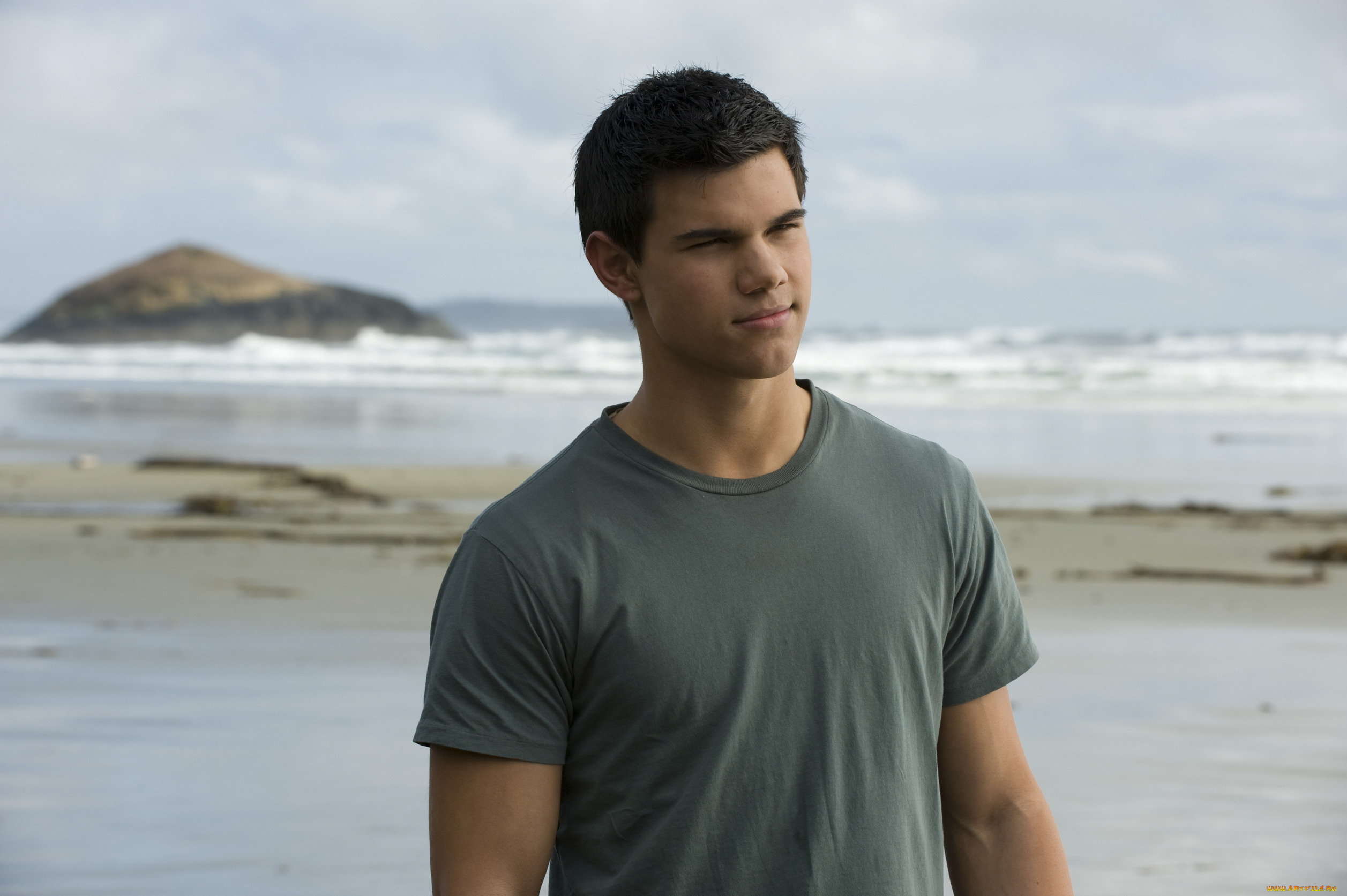 мужчины, taylor, lautner, майка, берег, вода