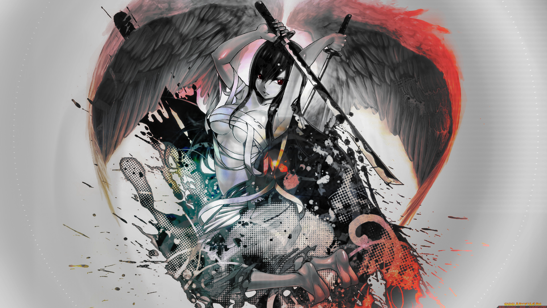 аниме, fairy, tail, бинт, девушка, мечи, erza, scarlet