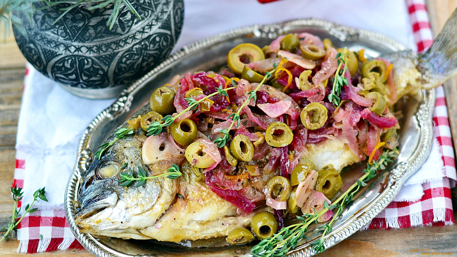 еда, рыбные, блюда, , с, морепродуктами, рыба, оливки