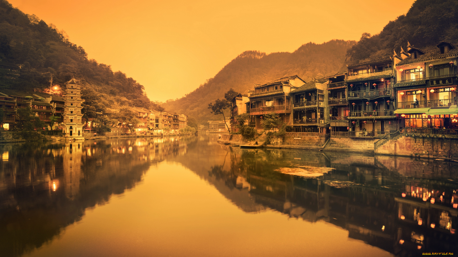 города, -, пейзажи, архитектура, китай, азия, провинция