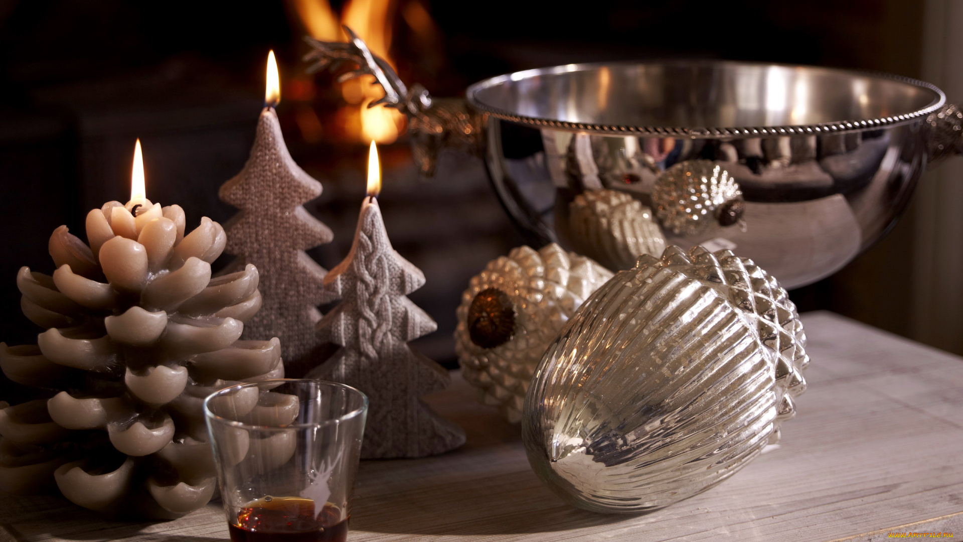 праздничные, новогодние, свечи, елочки, шишки, свечи