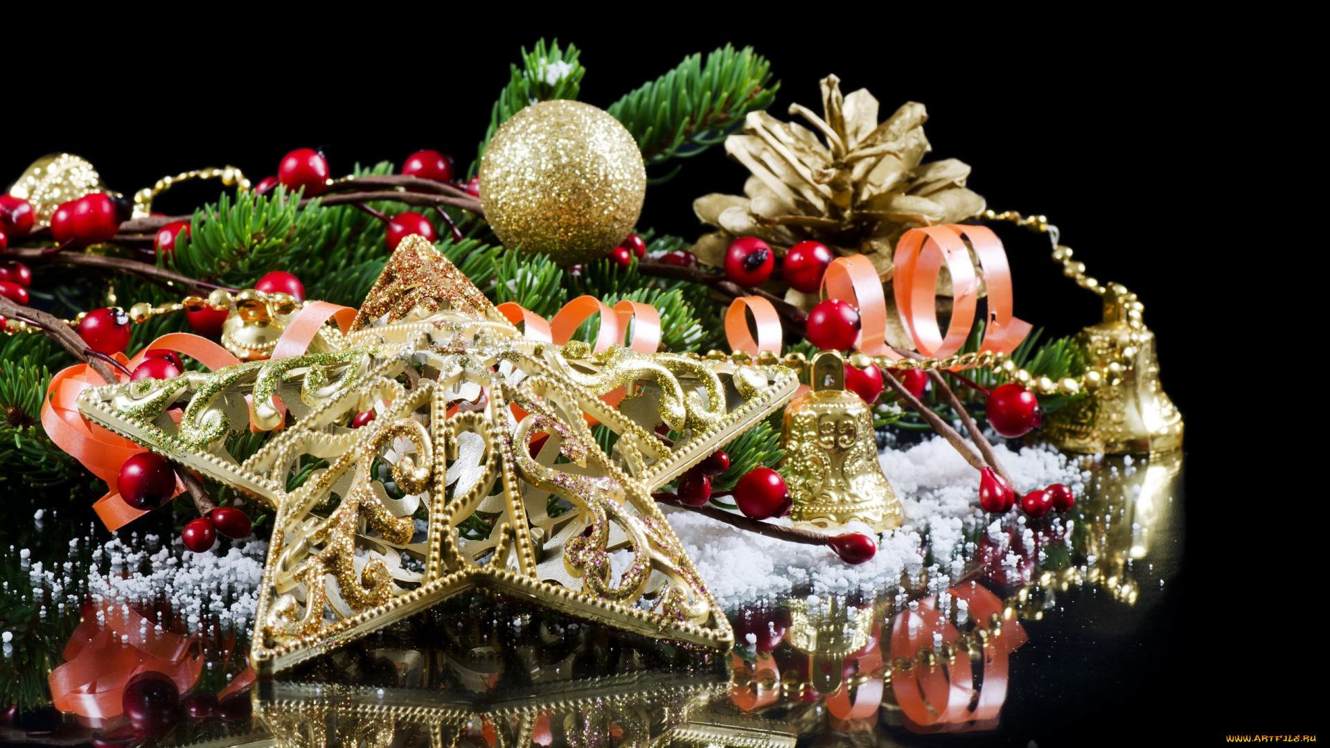 праздничные, украшения, шишка, серпантин, звездочка