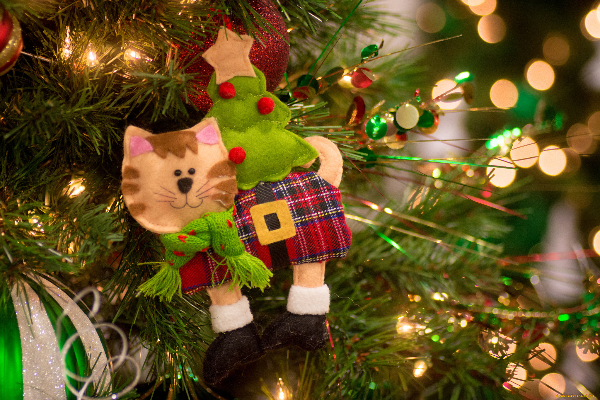 праздничные, украшения, кот