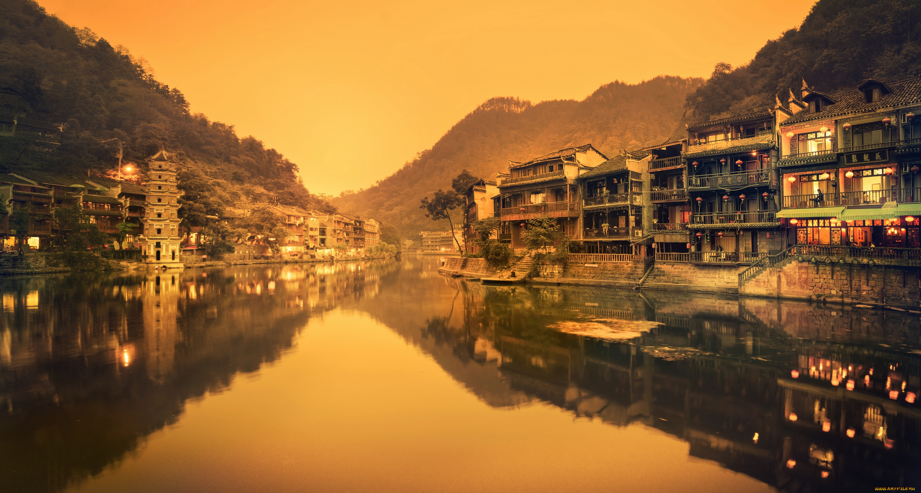 города, -, пейзажи, архитектура, китай, азия, провинция