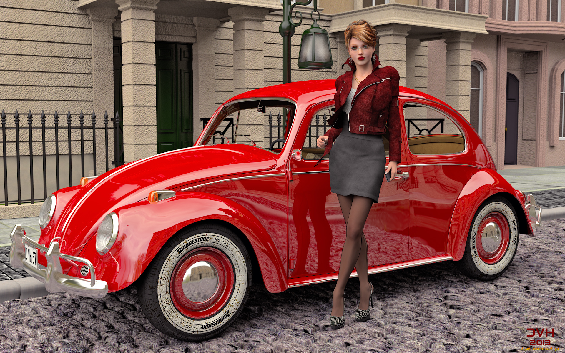 автомобили, 3d, car&girl, улица, автомобиль, фон, взгляд, девушка