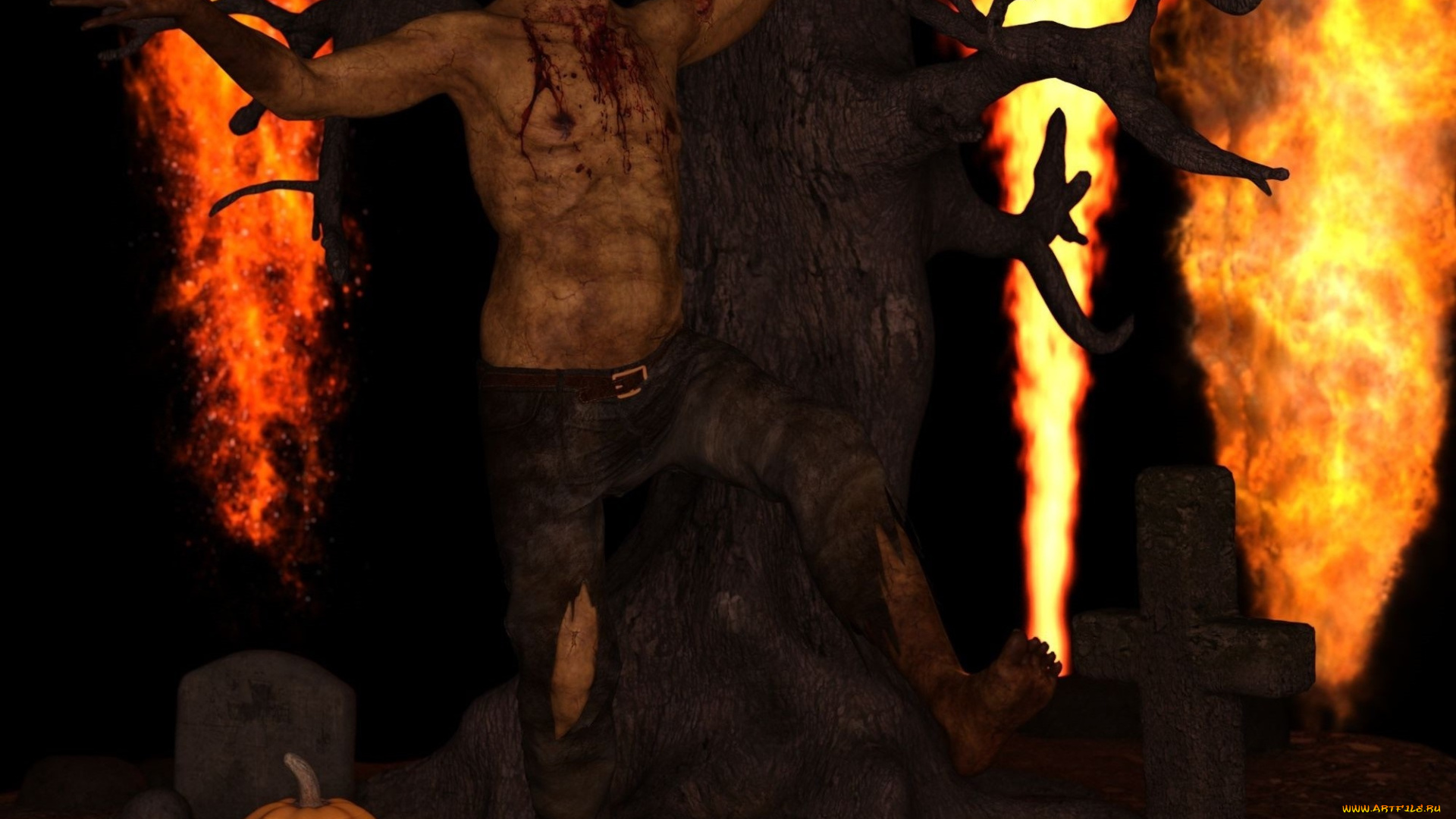 3д, графика, праздники, , holidays, череп, тыква, зомби