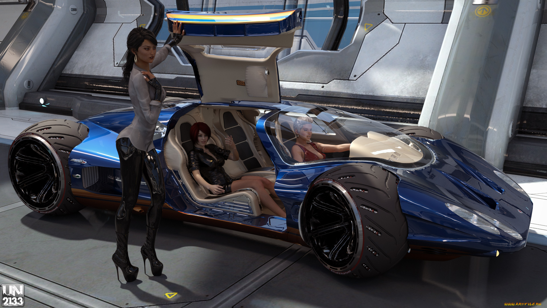 автомобили, 3d, car&girl, фон, автомобиль, взгляд, девушки