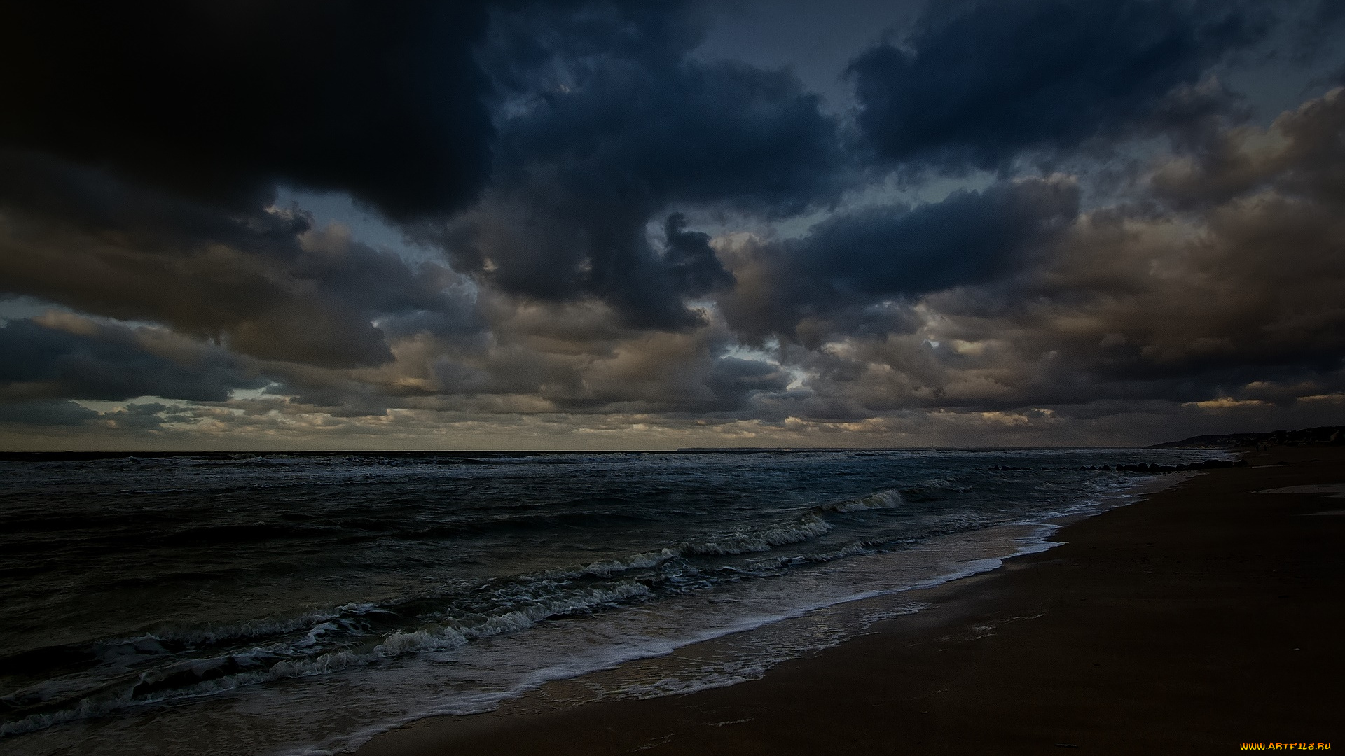 природа, побережье, облака, волны, море