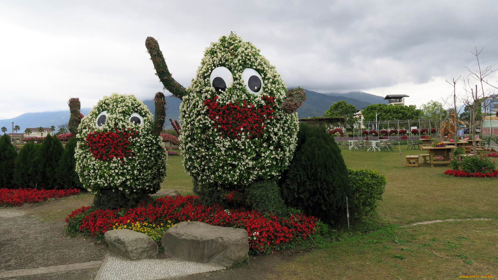 разное, садовые, и, парковые, скульптуры, цветочная, композиция