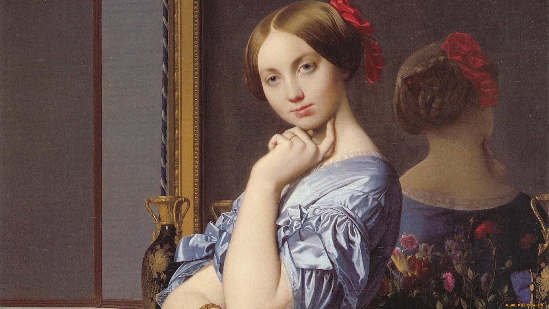 рисованное, живопись, девушка, интерьер, фон, взгляд