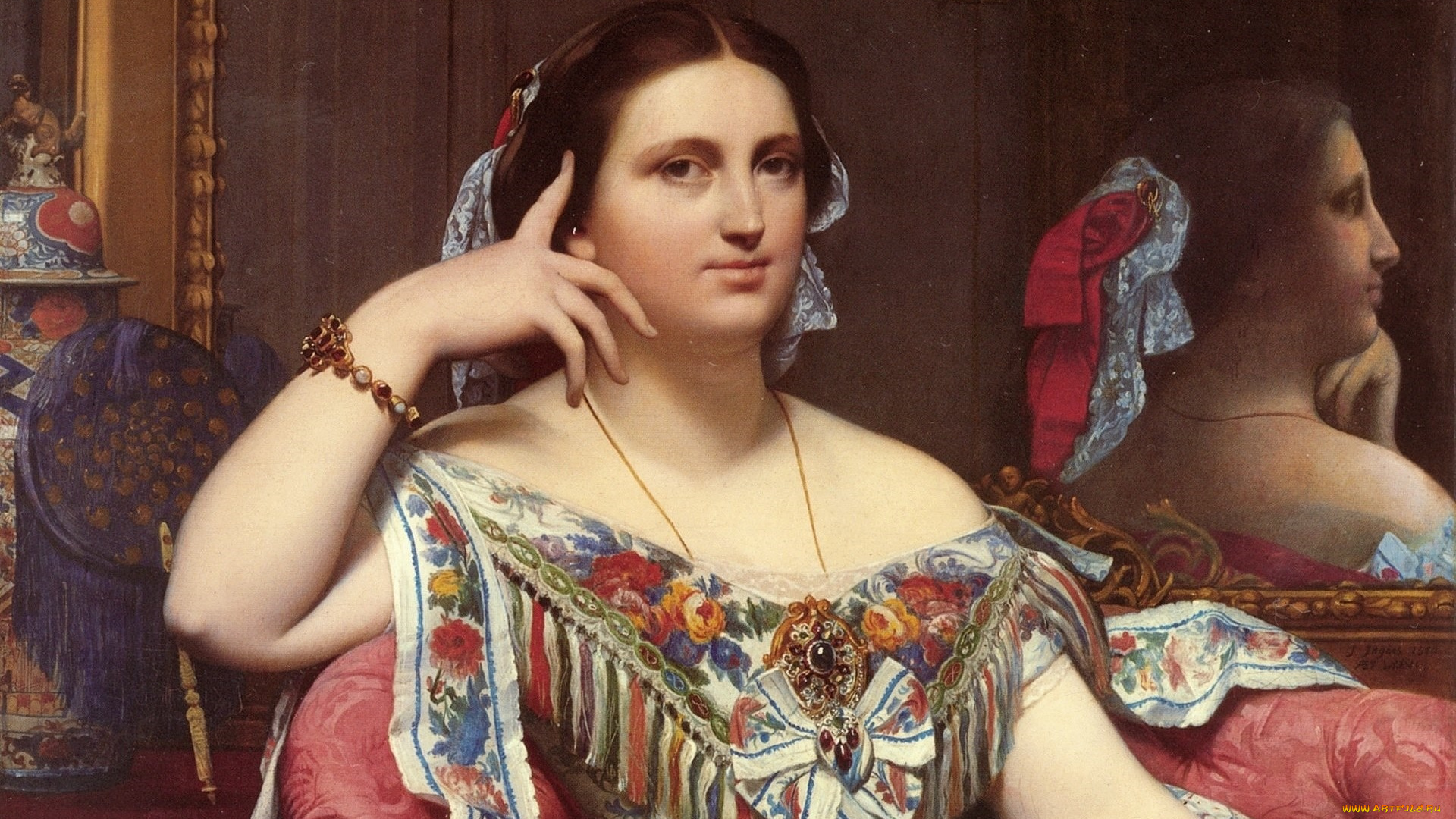 рисованное, живопись, интерьер, фон, взгляд, девушка