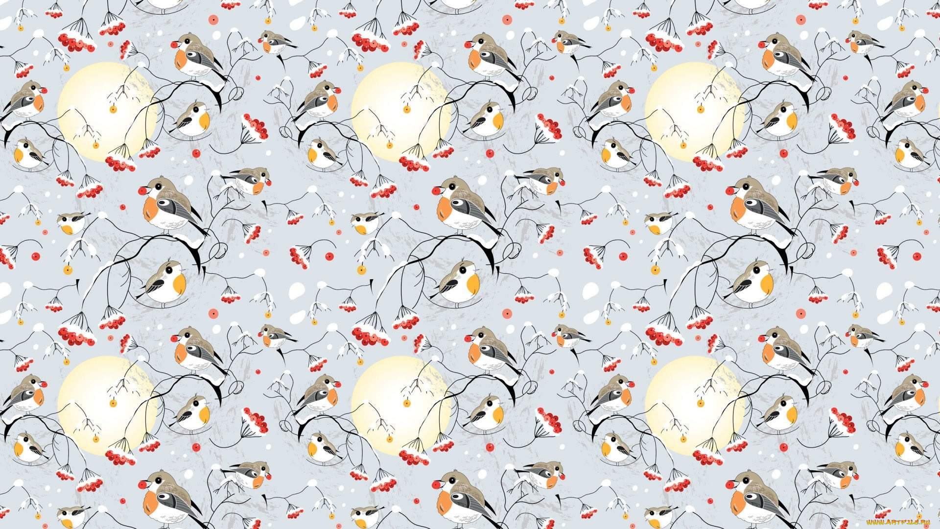 векторная, графика, животные, , animals, рябина, снег, снегири, зима