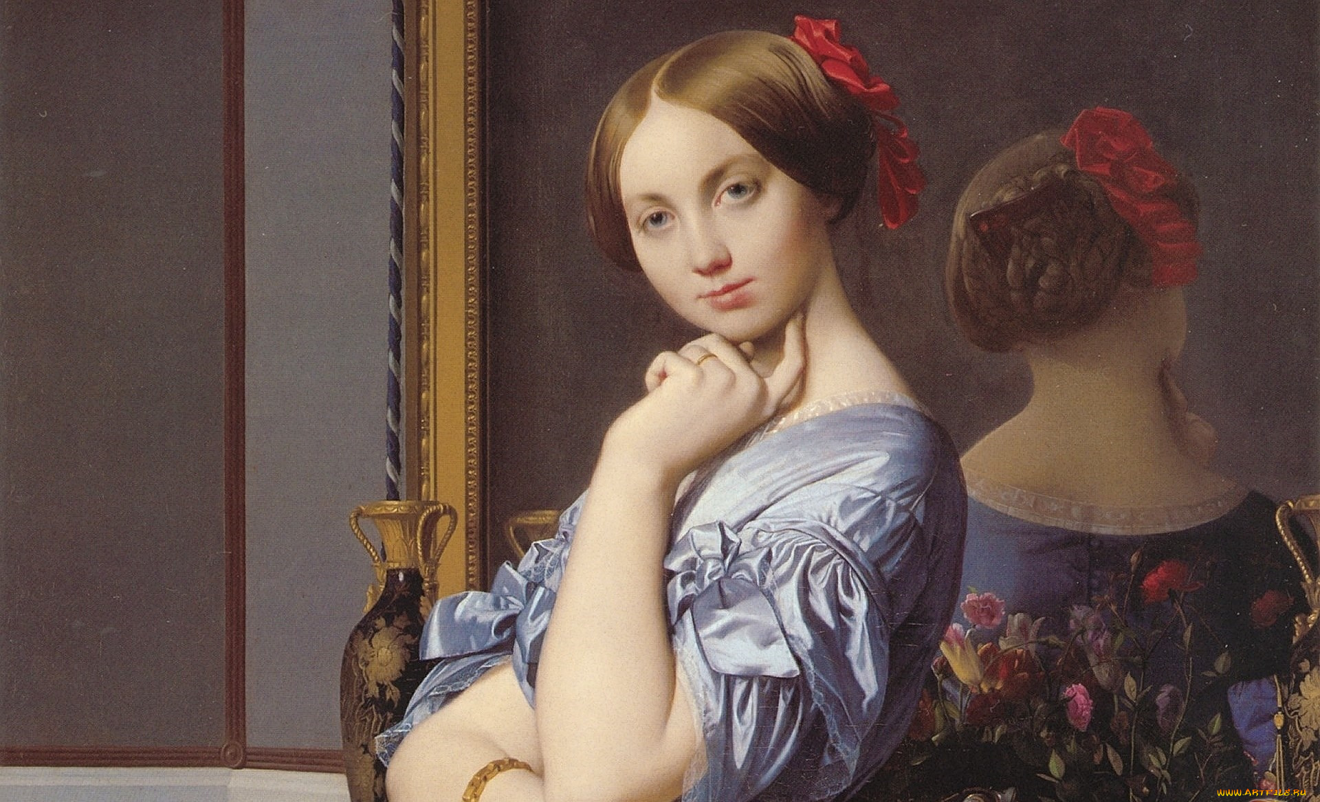 рисованное, живопись, девушка, интерьер, фон, взгляд