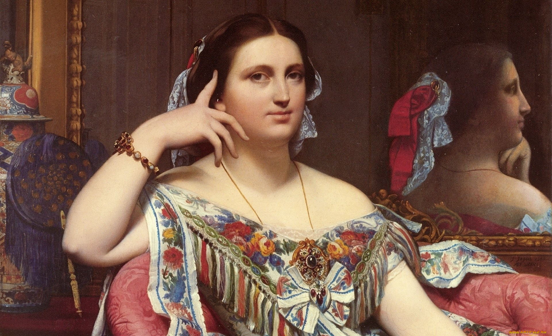 рисованное, живопись, интерьер, фон, взгляд, девушка