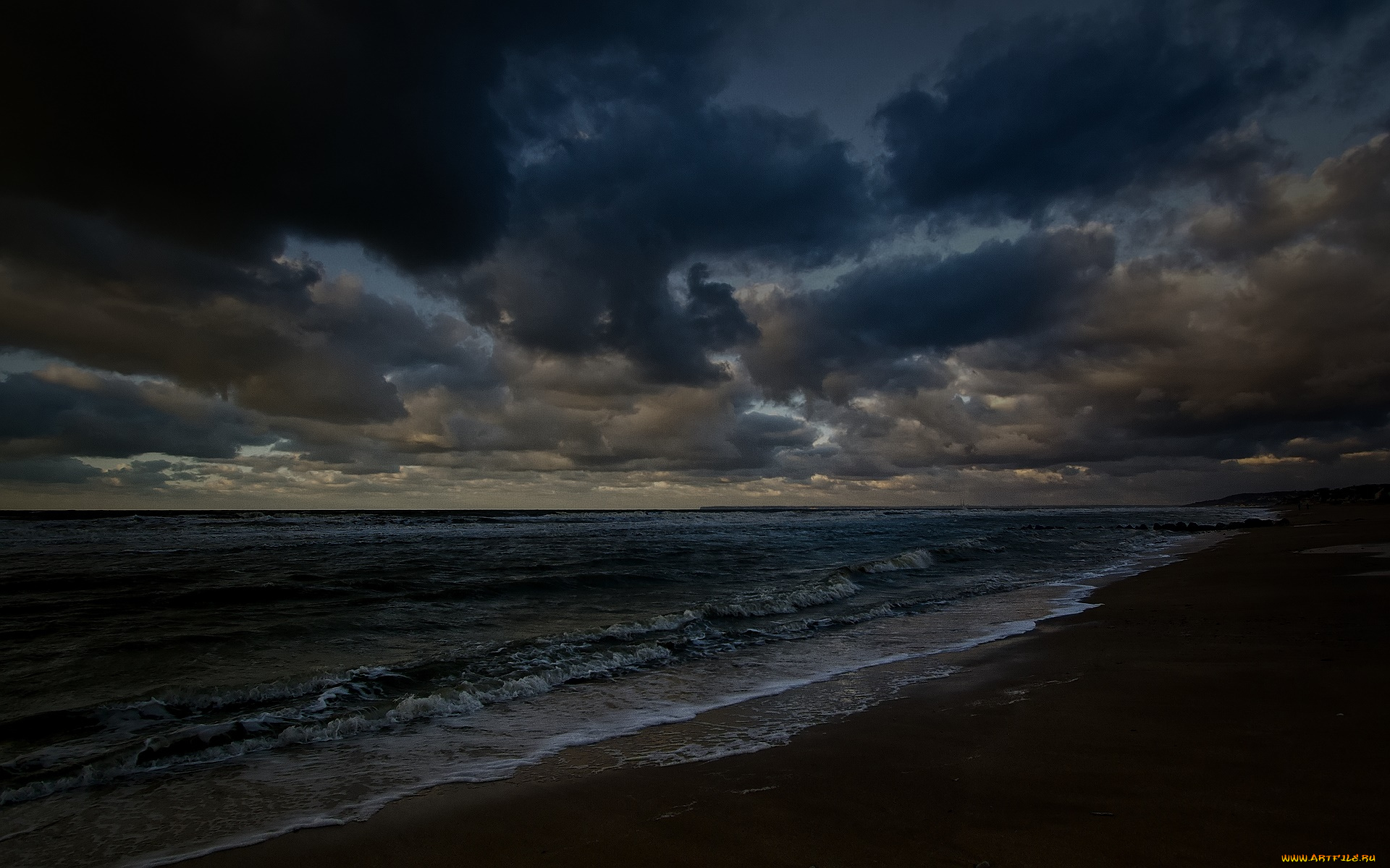 природа, побережье, облака, волны, море