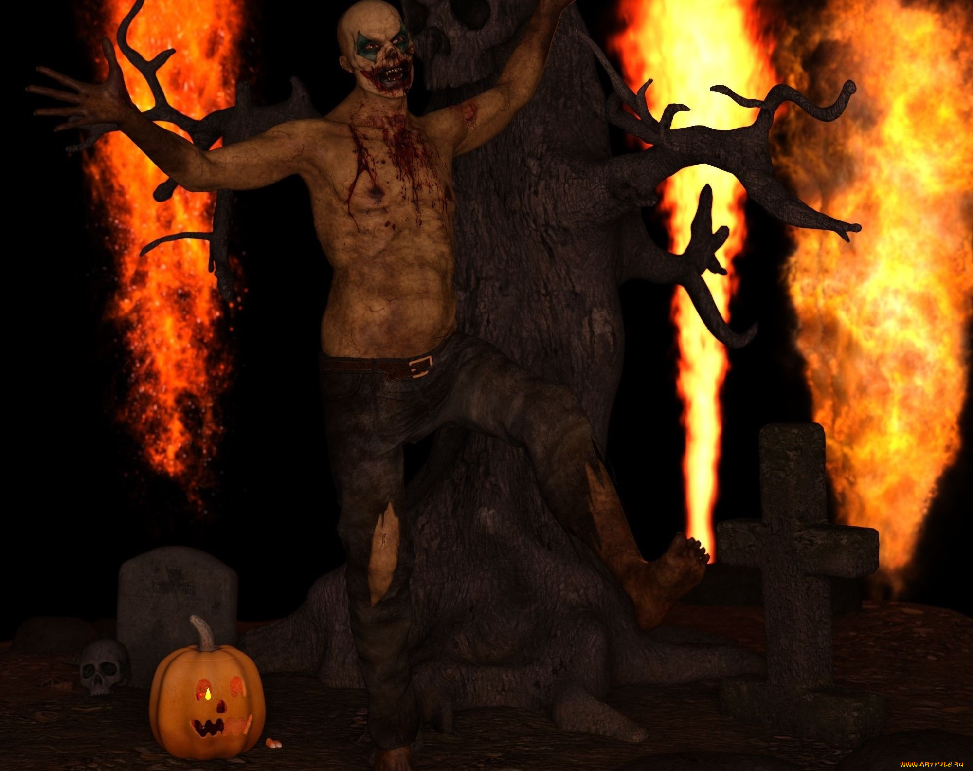 3д, графика, праздники, , holidays, череп, тыква, зомби