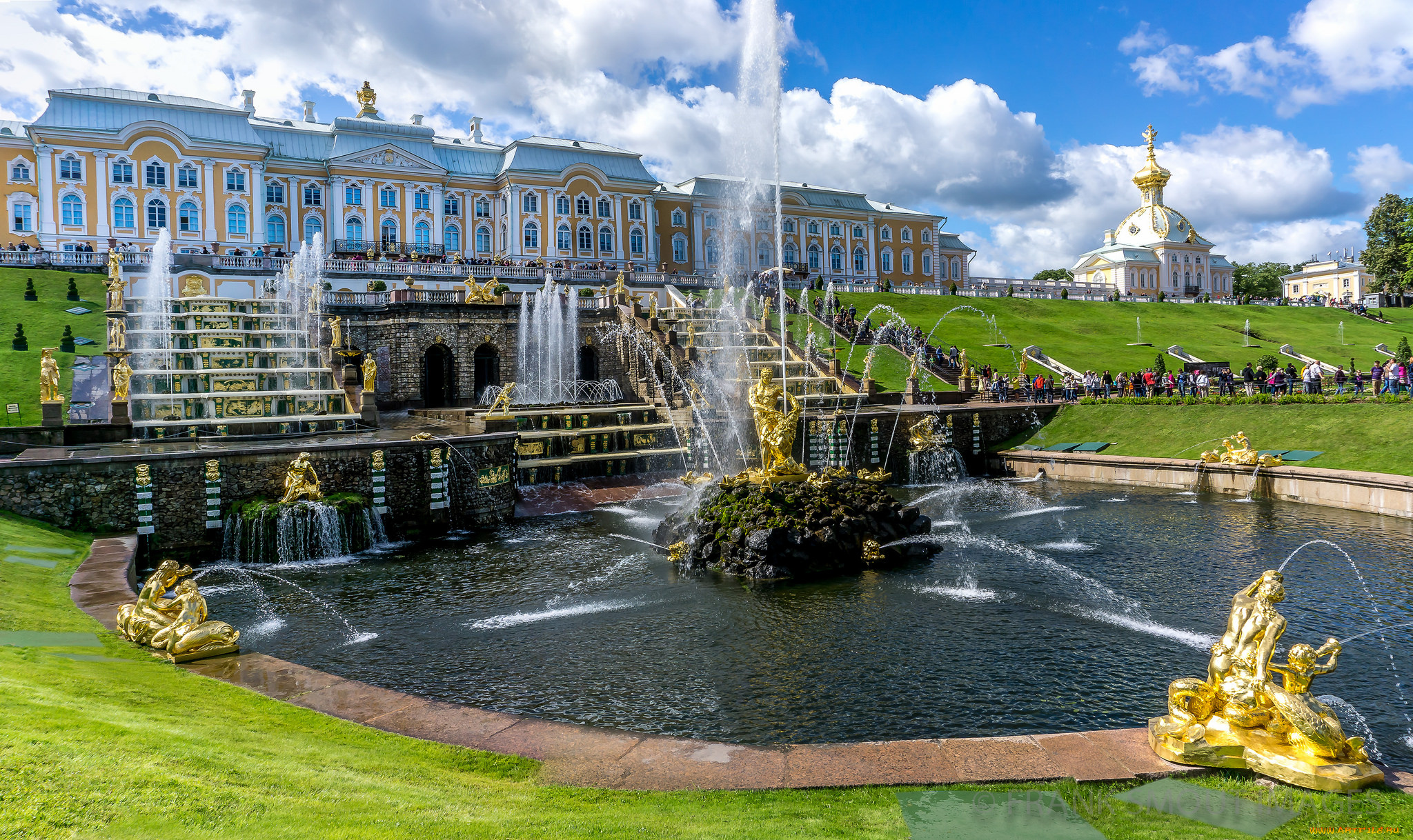grand, peterhof, palace, and, the, grand, cascade, at, saint, petersburg, города, санкт-петербург, , петергоф, , россия, фонтаны, дворец
