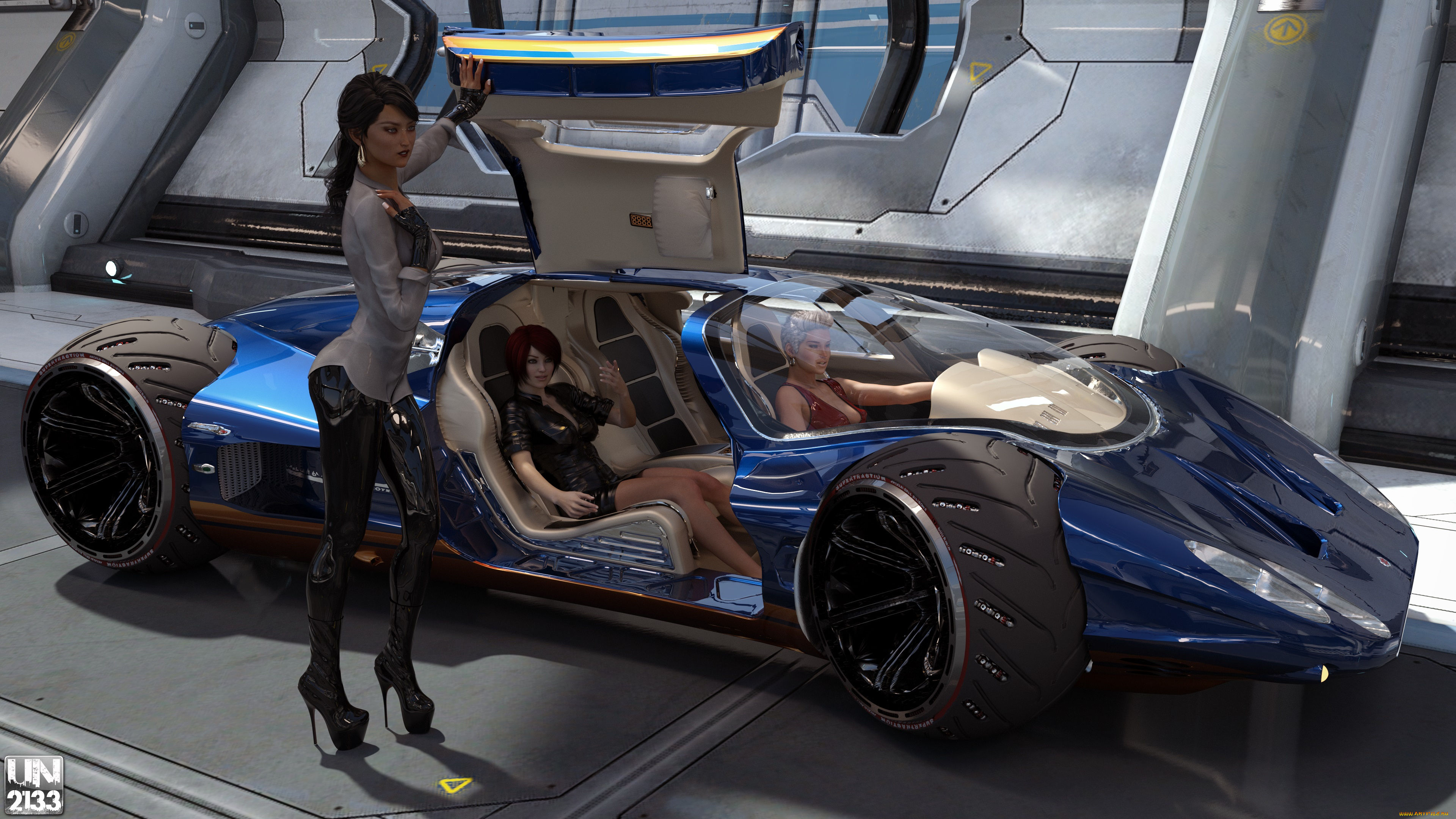 автомобили, 3d, car&girl, фон, автомобиль, взгляд, девушки