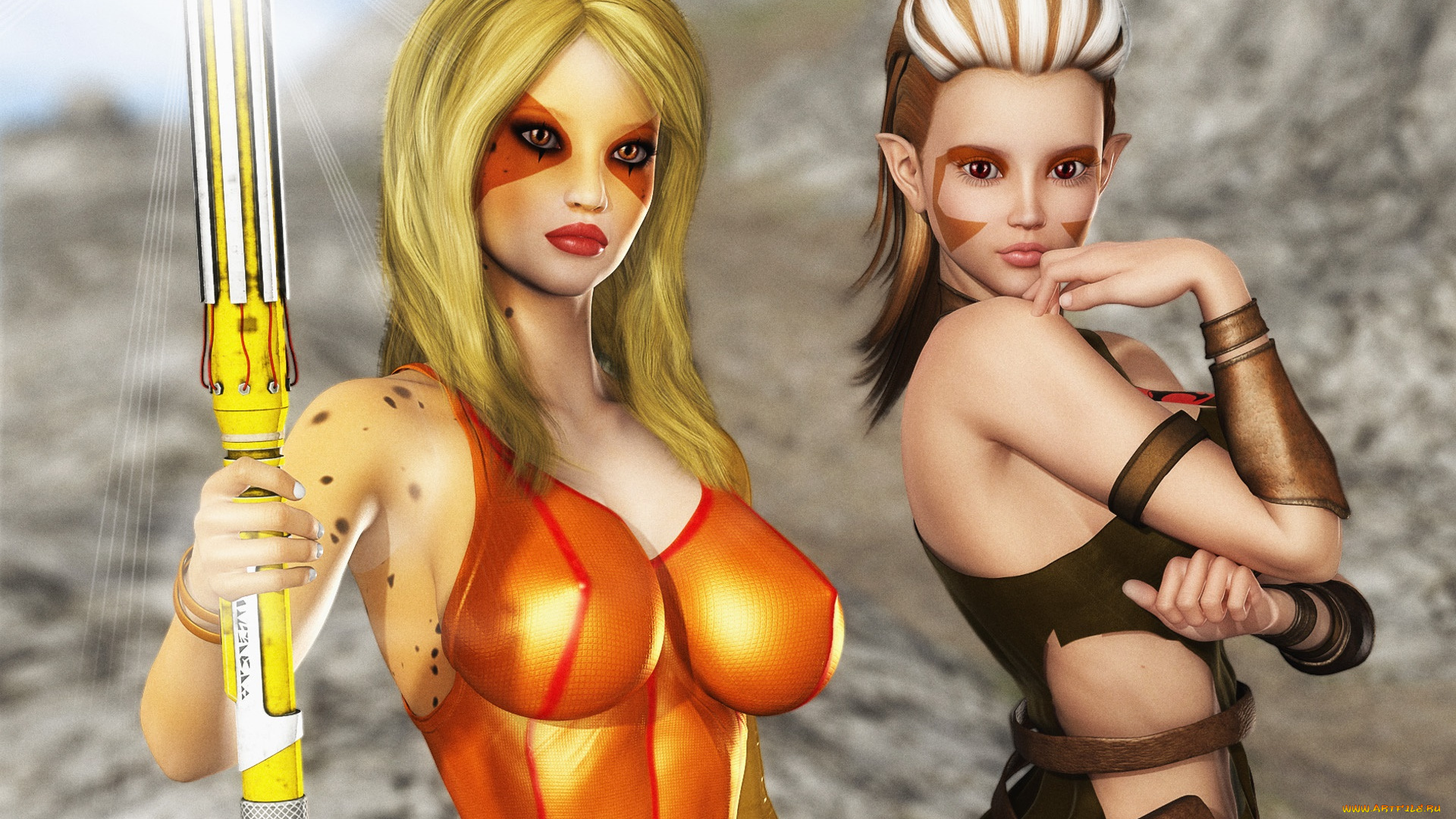 3д, графика, эльфы, , elves, взгляд, эльфийка, фон