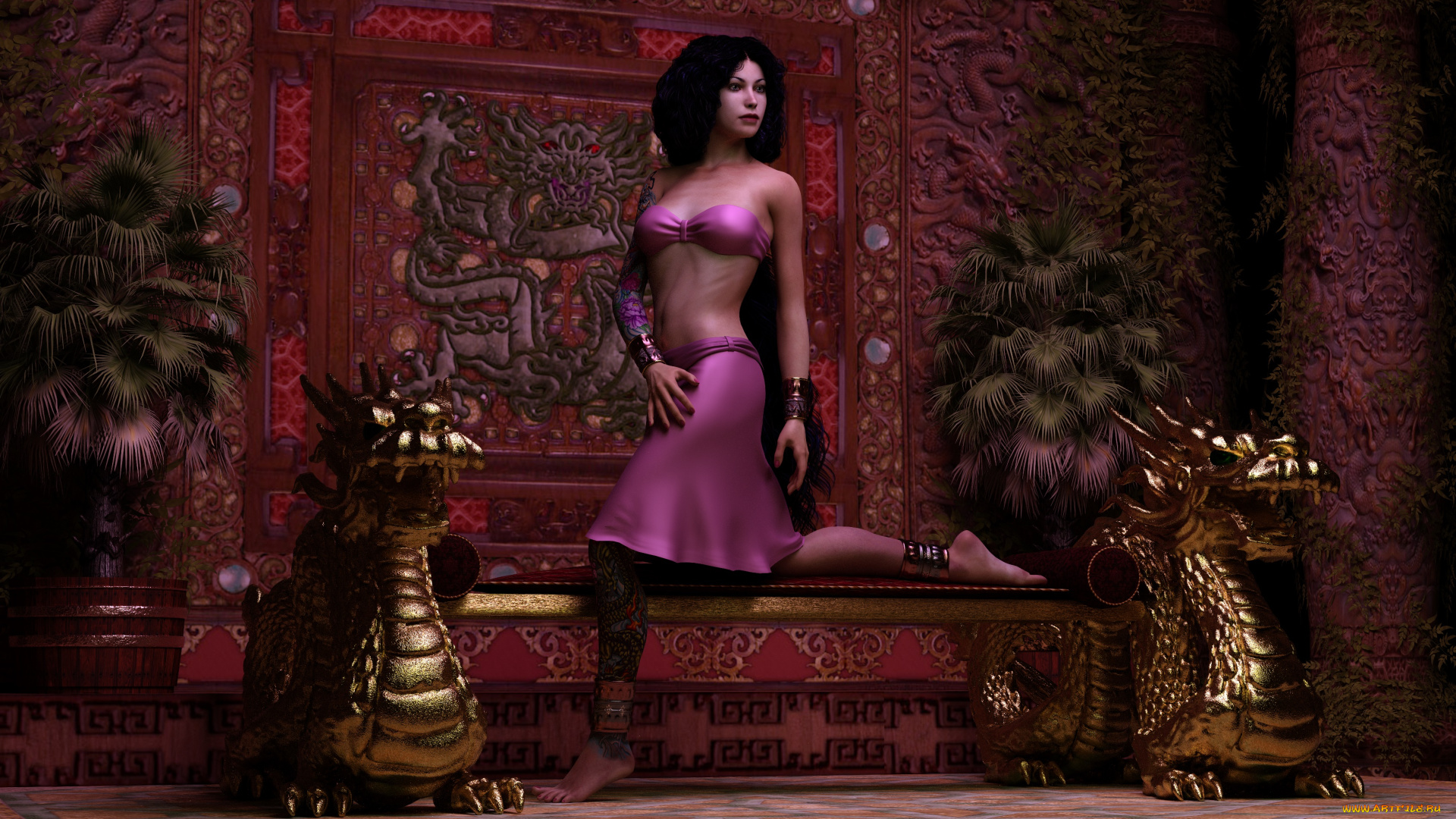 3д, графика, люди, , people, девушка, взгляд, фон, интерьер