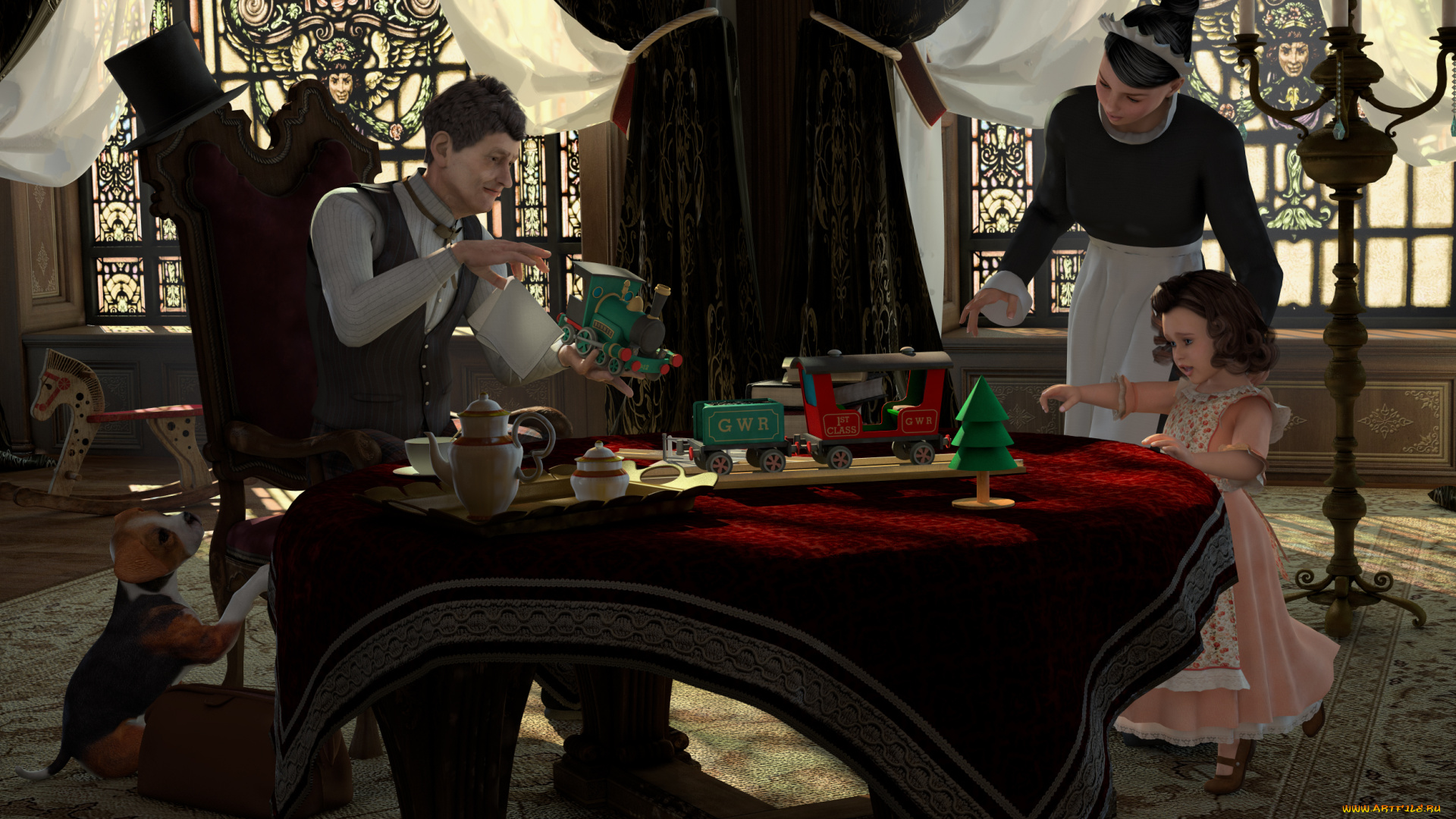 3д, графика, люди, , people, отец, мать, дочь