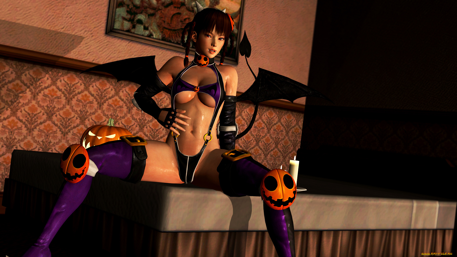 3д, графика, праздники, , holidays, девушка, взгляд, фон, тыква