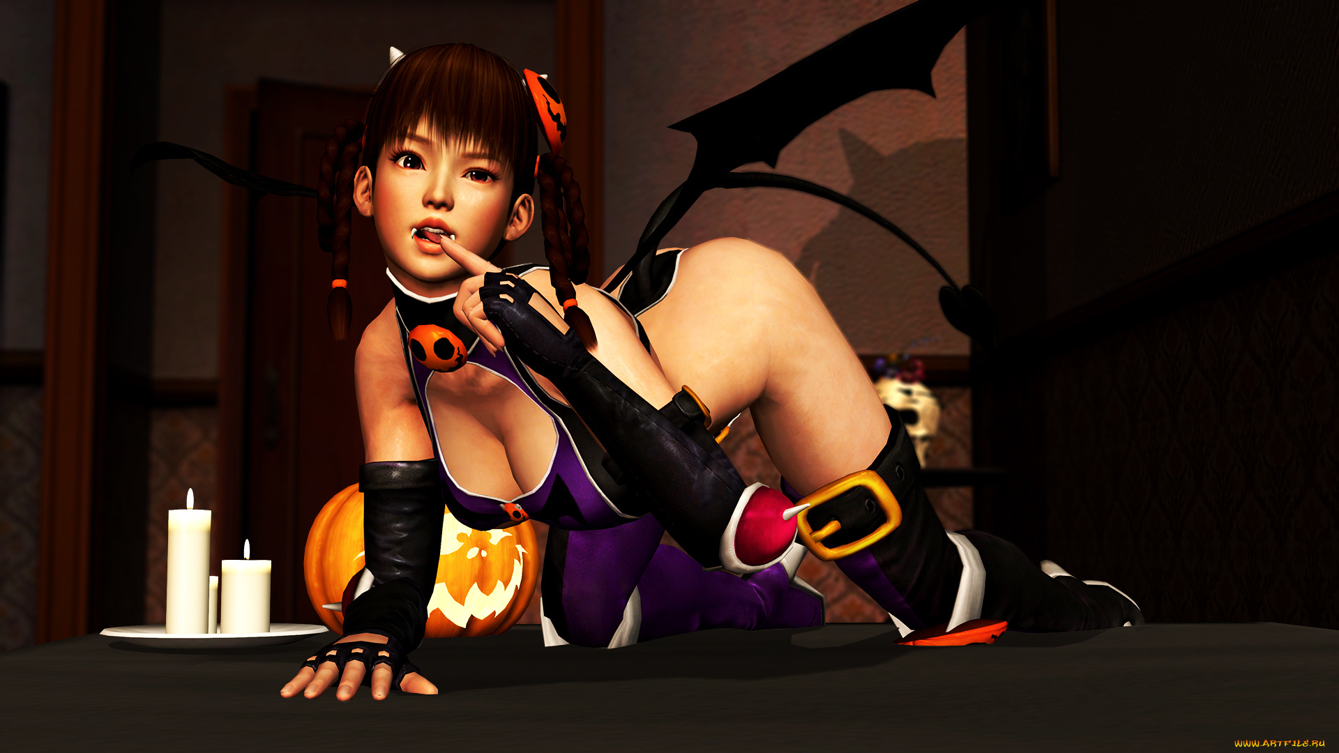 3д, графика, праздники, , holidays, девушка, взгляд, фон, тыква