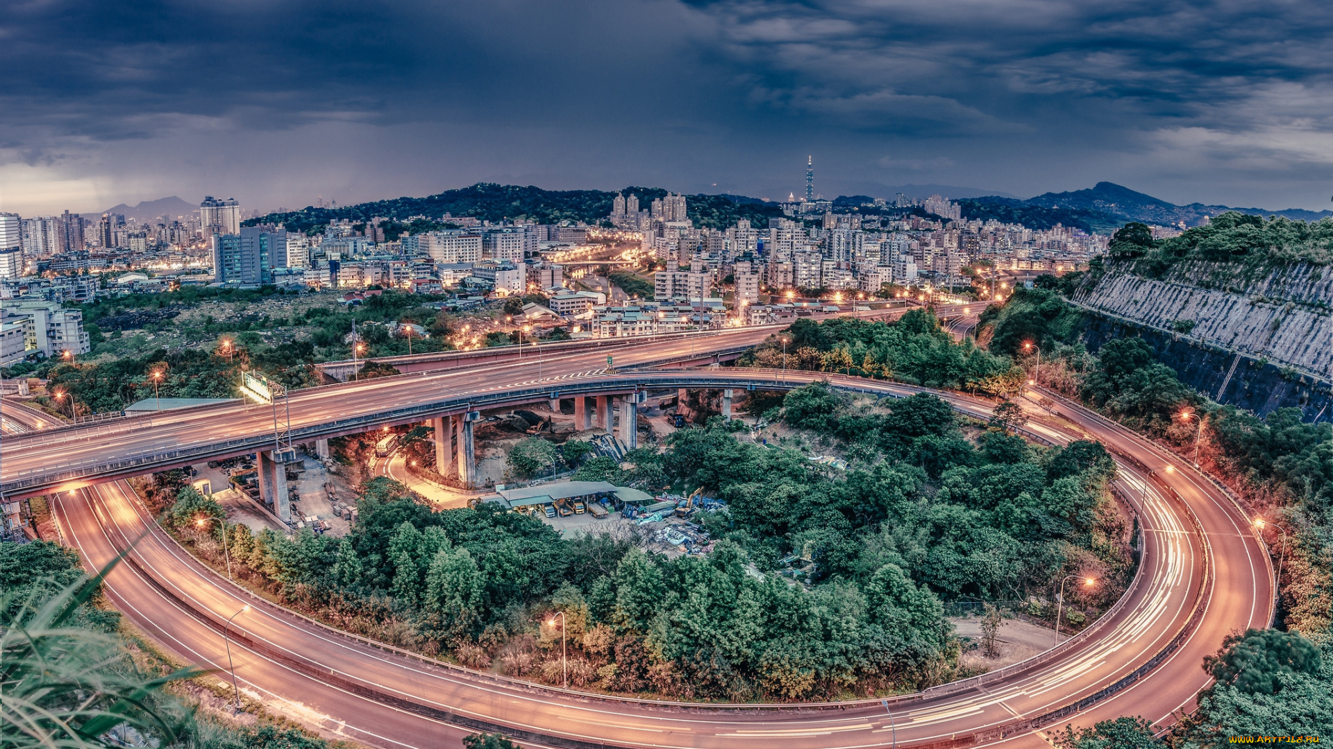 города, -, панорамы, хайвей