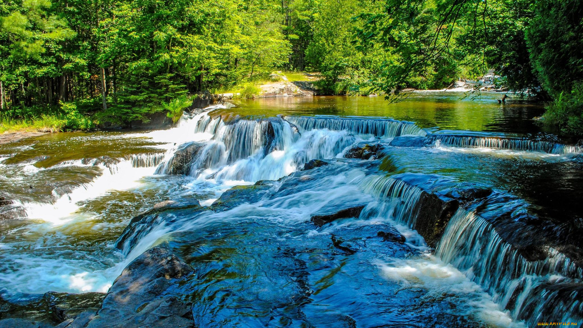 природа, водопады, лес, река