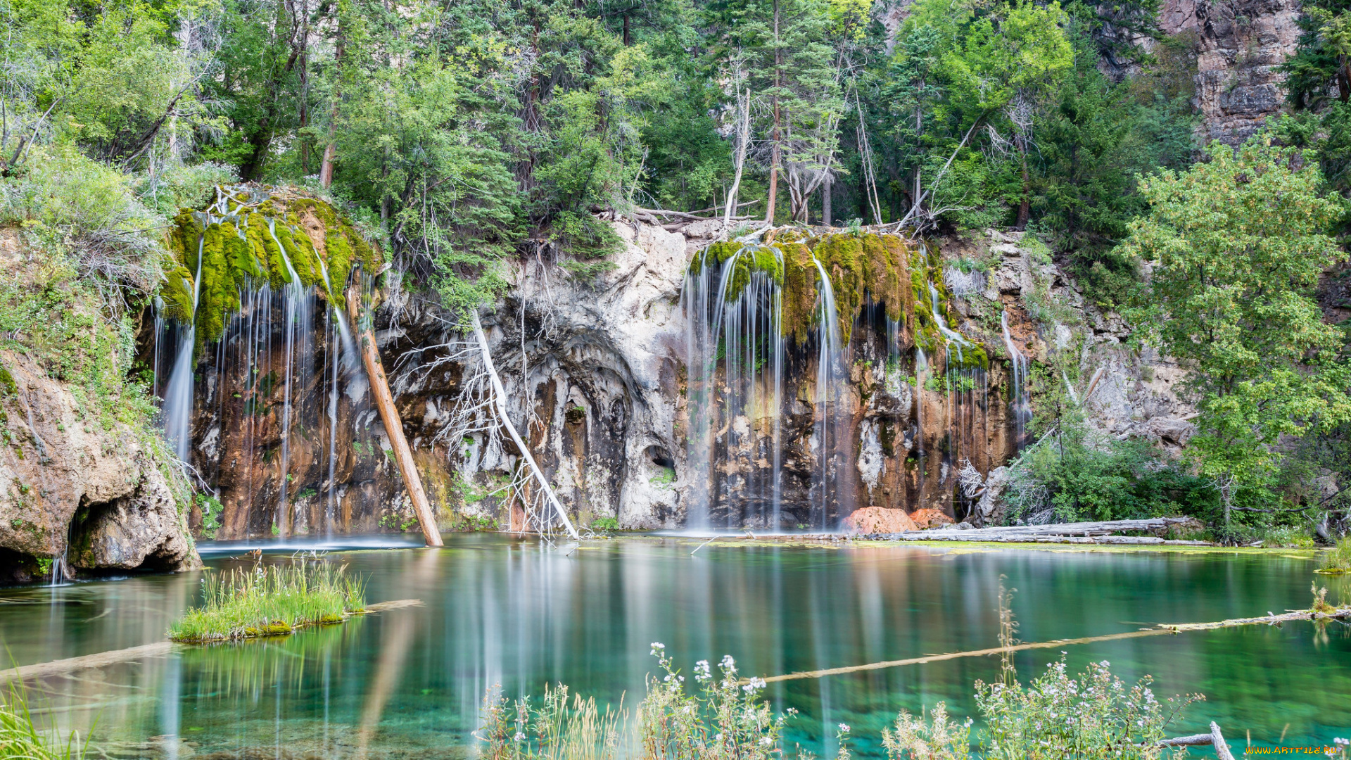 природа, водопады, лес, река, водопад