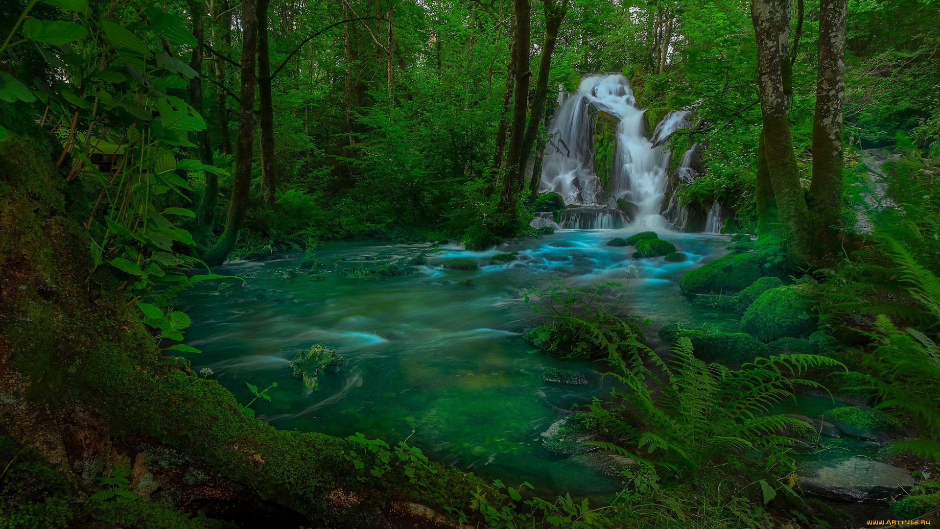 природа, водопады, лес, река, водопад