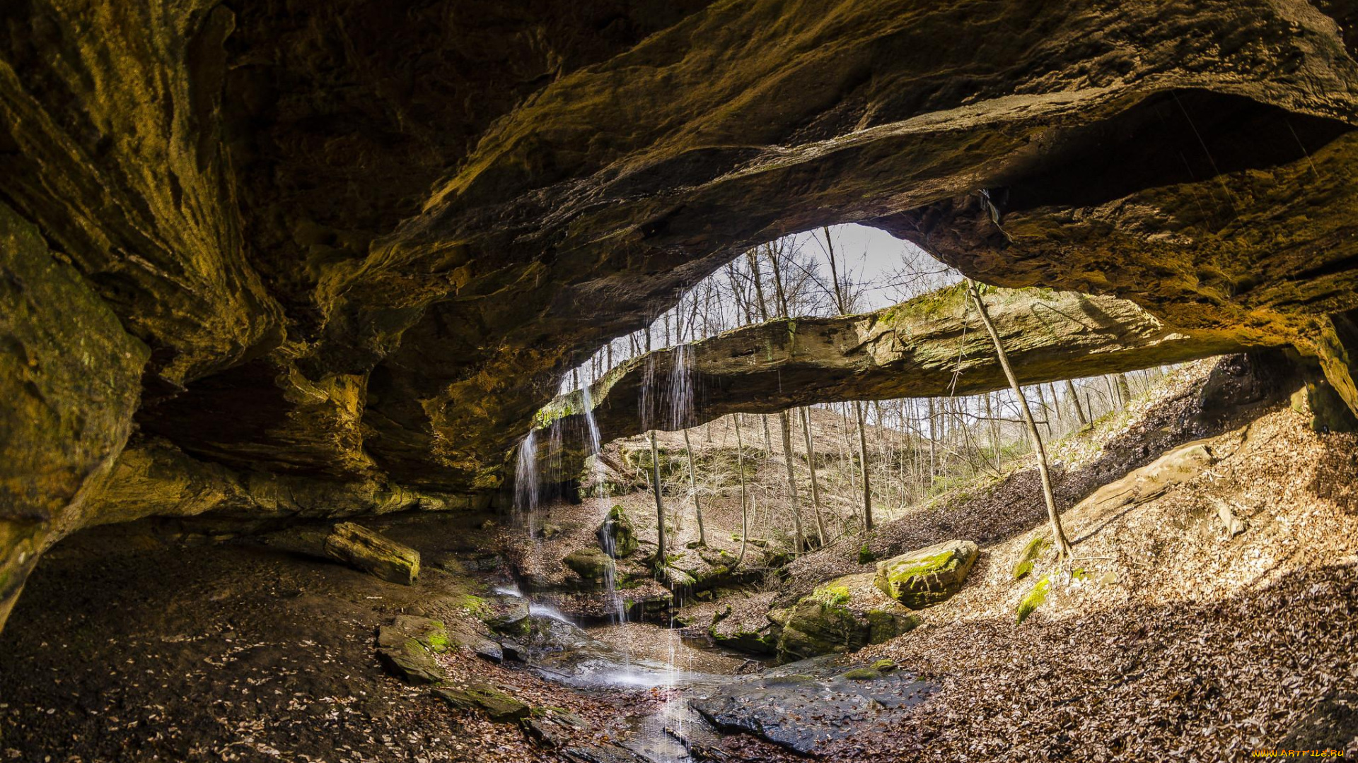 природа, водопады, скала, поток