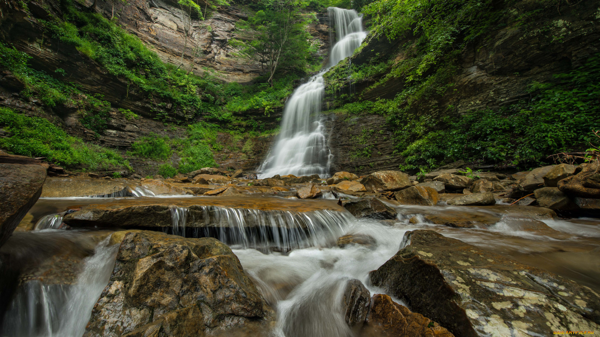 природа, водопады, водопад, река, лес