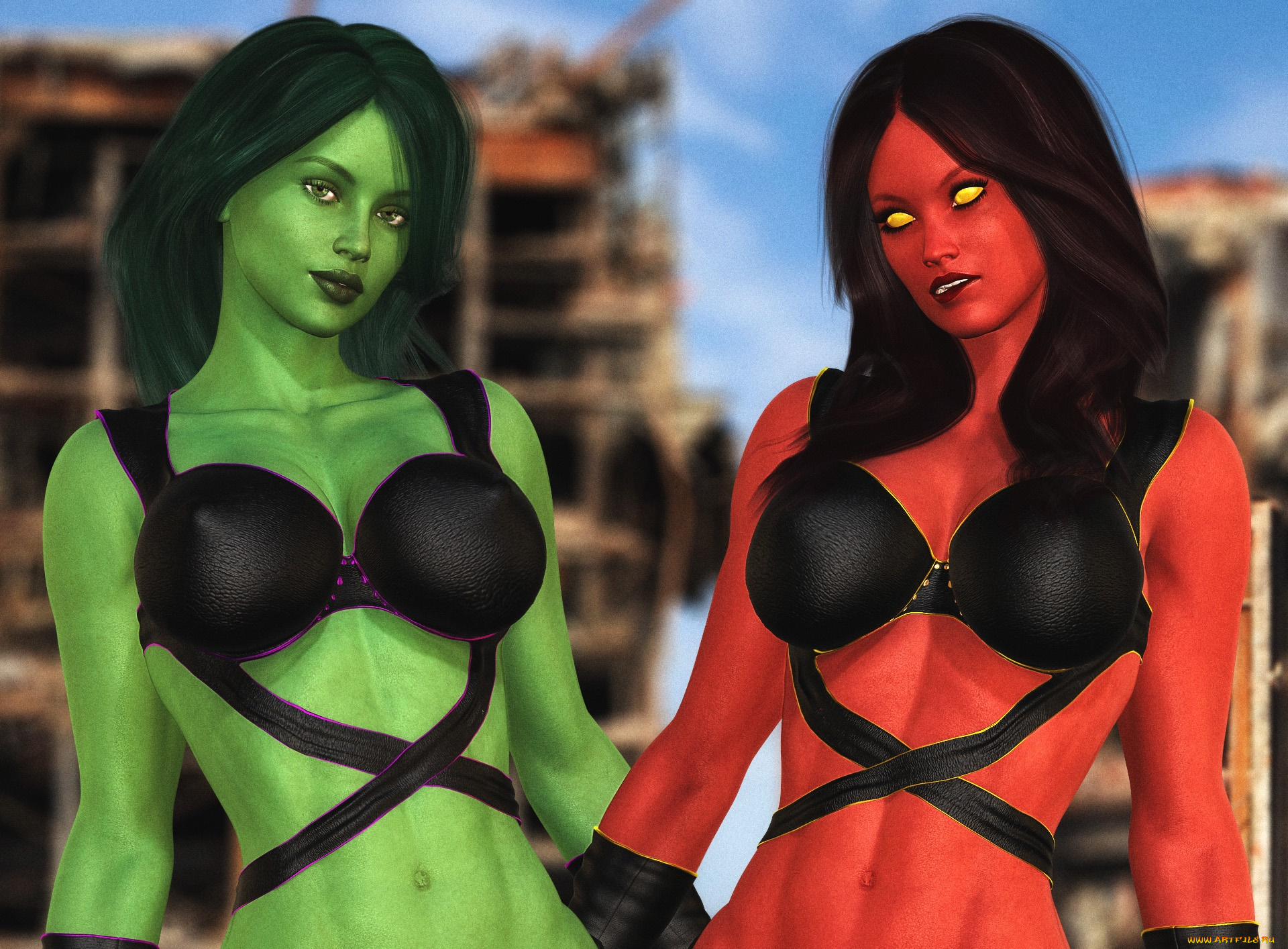 3д, графика, существа, , creatures, фон, взгляд, девушки