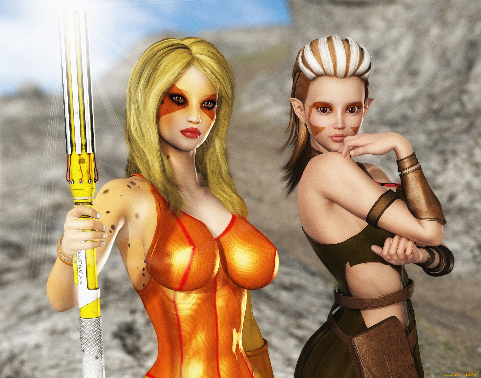 3д, графика, эльфы, , elves, взгляд, эльфийка, фон