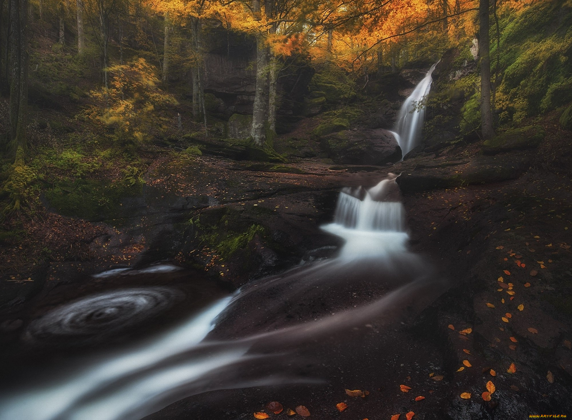 природа, водопады, река, лес